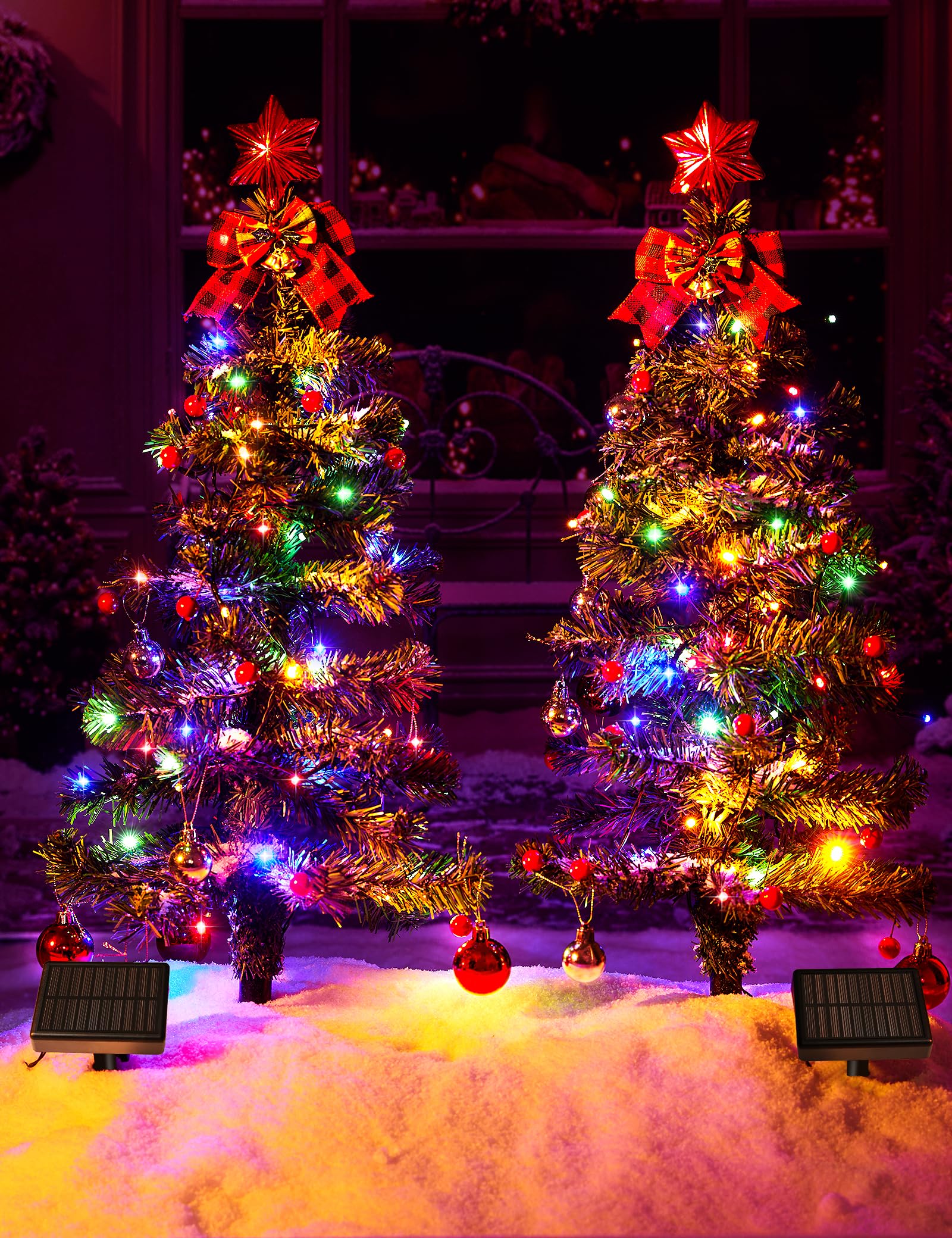 100LED Solar Christmas Tree Lights Outdoor Waterproof - 8 Modes Large Solar Xmas Lights with Christmas Balls & Red Berries - Solar Powered Holiday Decor for Garden, Pathway, Yard, Patio (Perfect for Christmas, New Year, Winter Decorations)