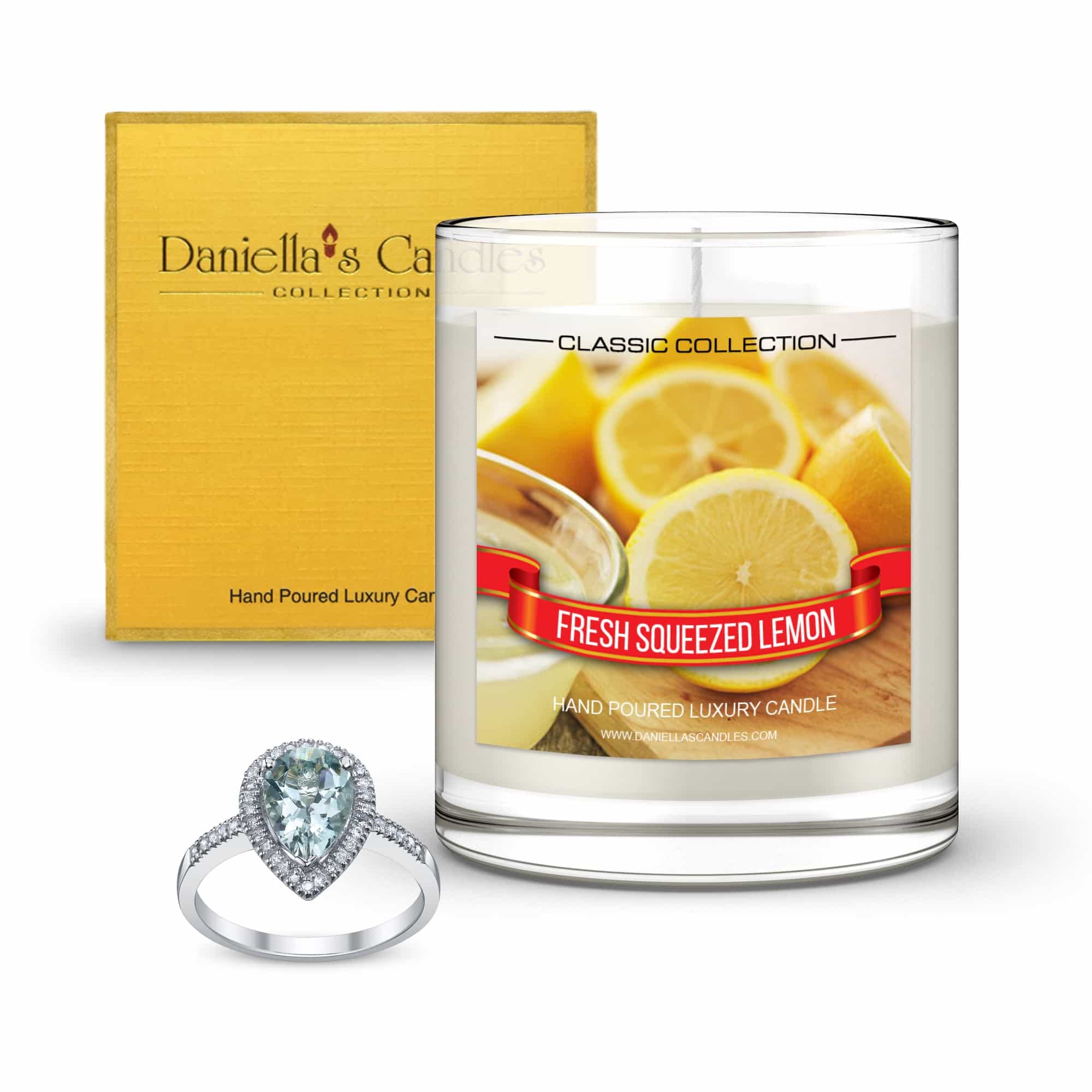 Fresh Squeezed Lemon Scented Soy Wax Candle - 11 oz Natural Soy Wax with Hidden Ring Size 9 Inside | Home Decor, Gift for Women, Aromatherapy & Relaxation