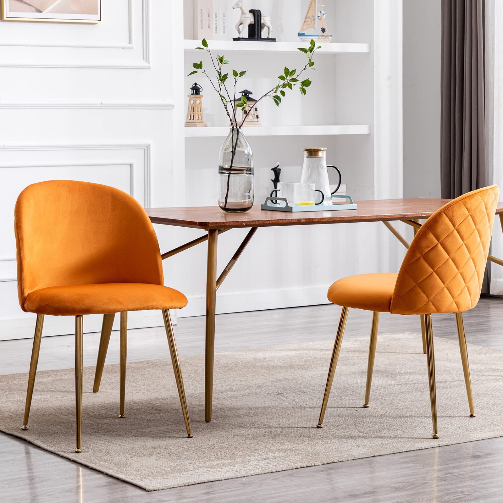 ZhengHao Velvet Upholstered Dining Chairs Set of 2 - Mid Century Modern Accent Chairs with Gold Metal Legs for Kitchen, Living Room & Bedroom | Elegant Home Decor for Dining Room, Breakfast Nook & Entryway