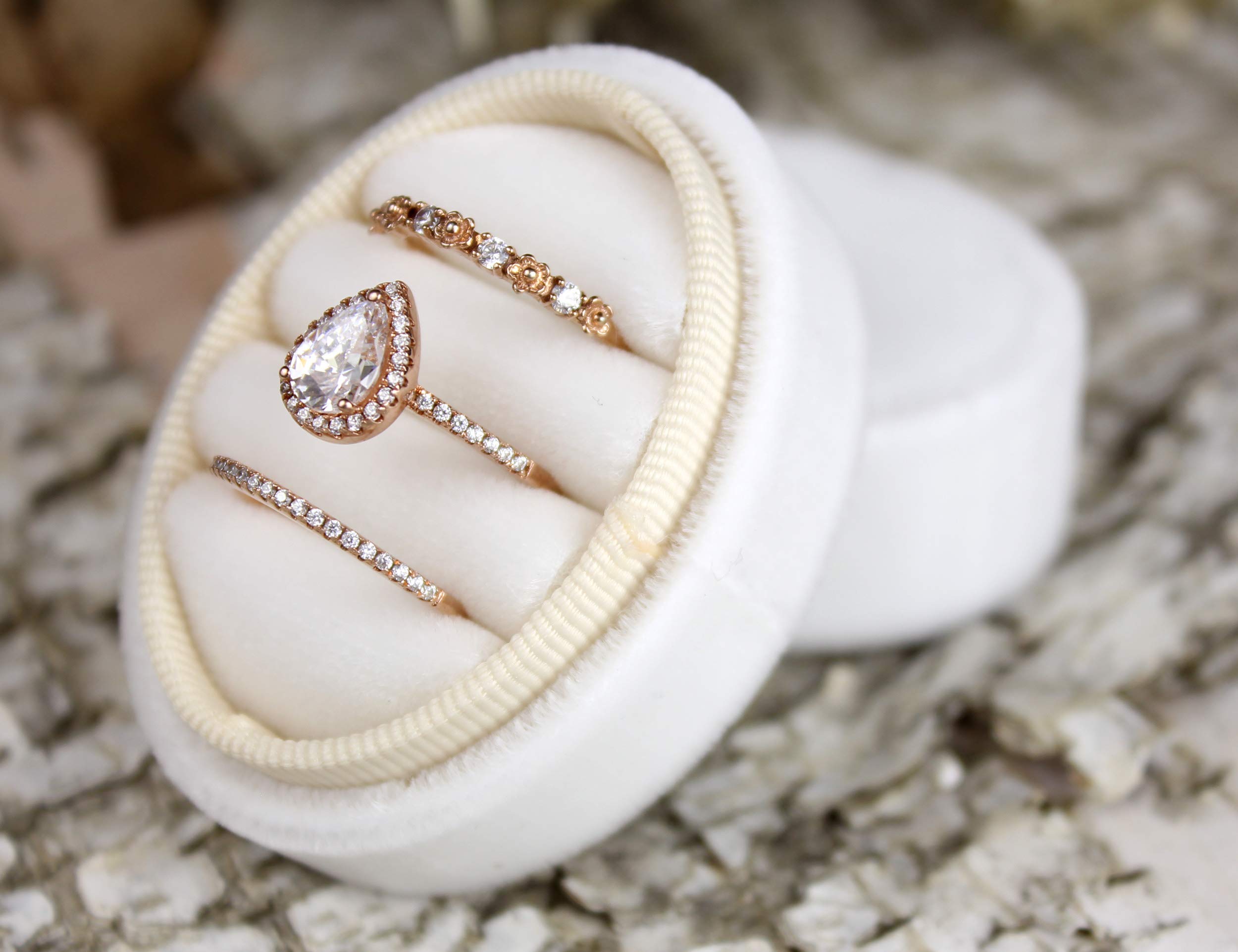 Elegant Three Ring Oval Ring Box - Stackable Jewelry Organizer for Engagement, Wedding, and Anniversary Rings - Perfect for Proposals, Gift Giving, and Ring Storage