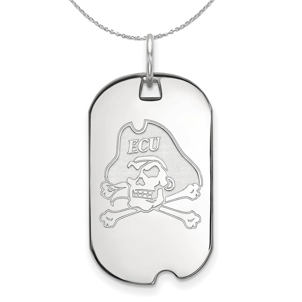 Sterling Silver Dog Tag Necklace - Black Bow for East Carolina U Fans