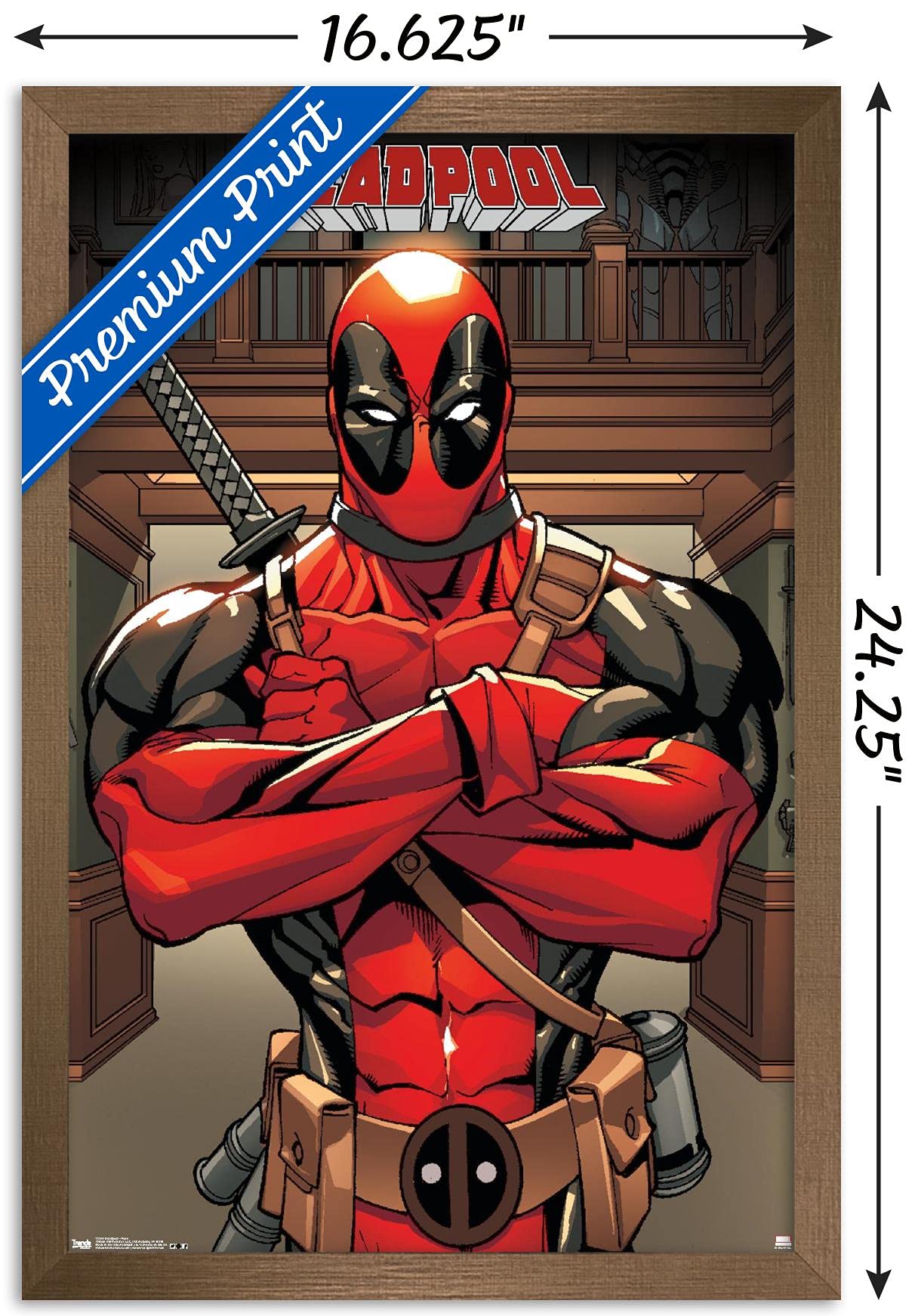 Trends International Marvel Comics Deadpool Pose Wall Poster - 14.725 x 22.375 Inches Bronze Framed Art Print | Superhero Decor for Bedroom, Living Room & Office