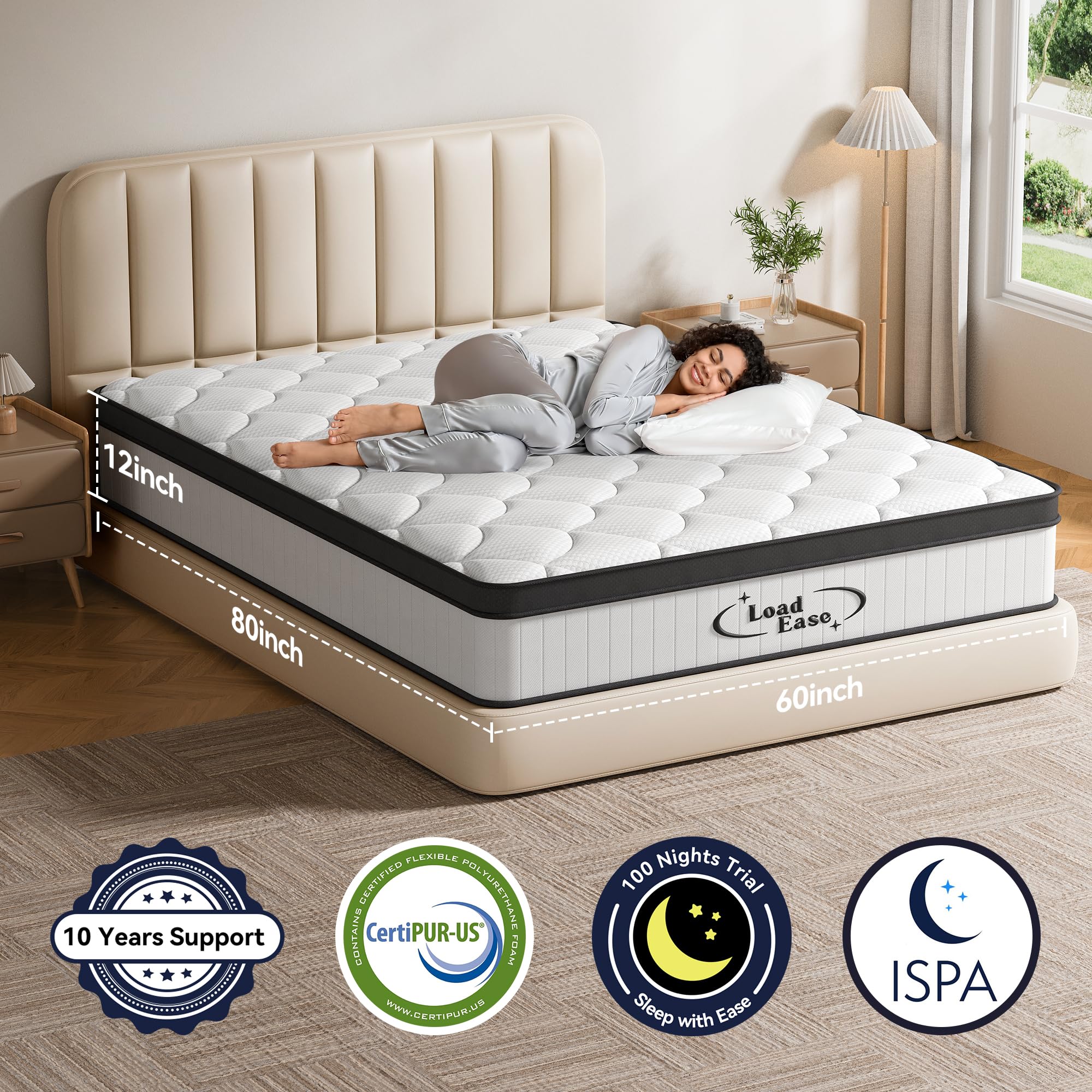12 Inch Queen Hybrid Memory Foam Mattress in a Box - Individually Pocketed Springs for Back Pain Relief & Motion Isolation, Medium Firm, CertiPUR-US Certified - Perfect for Guest Rooms, Master Bedrooms & Small Apartments