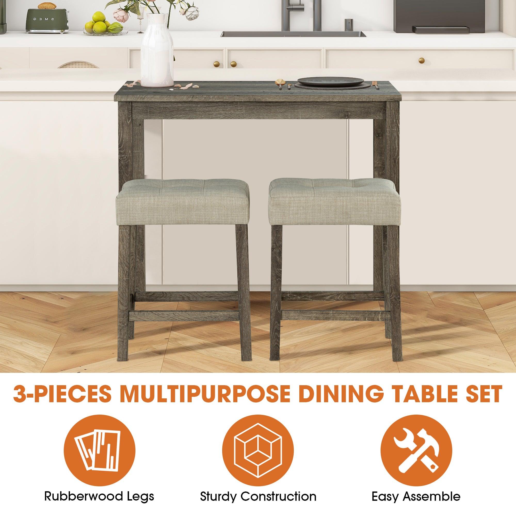 1 Traditional Breakfast Dining Table Set with 2 Stools - Compact Kitchen Table for Small Spaces, Apartments & Studios - Perfect for Morning Coffee, Casual Meals & Small Dining Areas