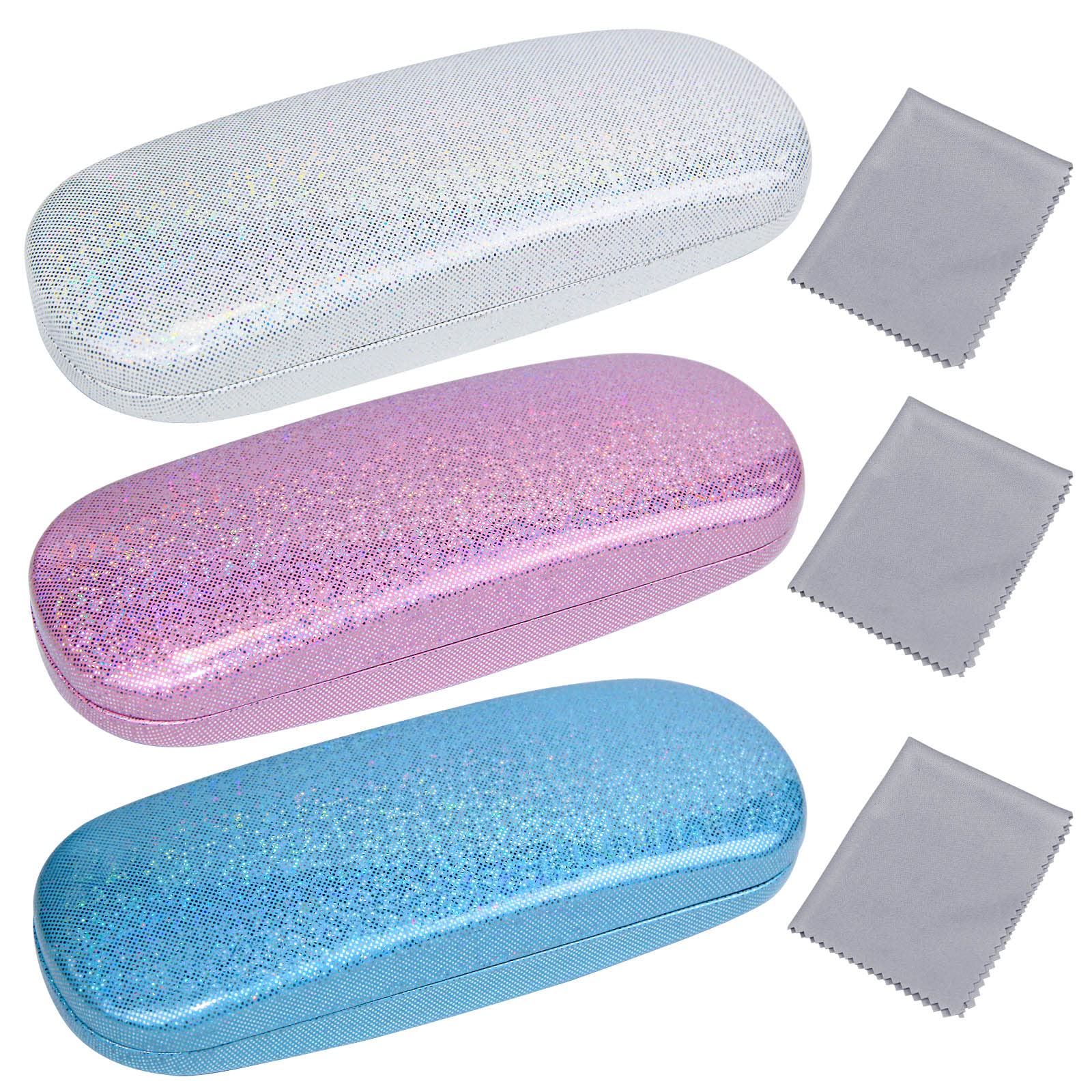 3 Piece Hard Shell Glasses Case Set - Durable Protective Eyeglass Holder with Microfiber Cleaning Cloth for Women & Men | Travel, Office & Home Use for Reading Glasses, Sunglasses & Prescription Eyeglasses
