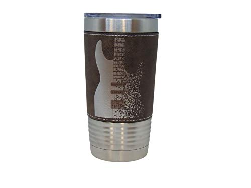 Electric Guitar Leather Wrapped Vacuum Insulated Tumbler 20oz - Stainless Steel Travel Mug for Coffee & Tea - Perfect Gift for Musicians & Music Lovers (Rustic Brown) - Great for Concerts, Studio Sessions & Outdoor Adventures