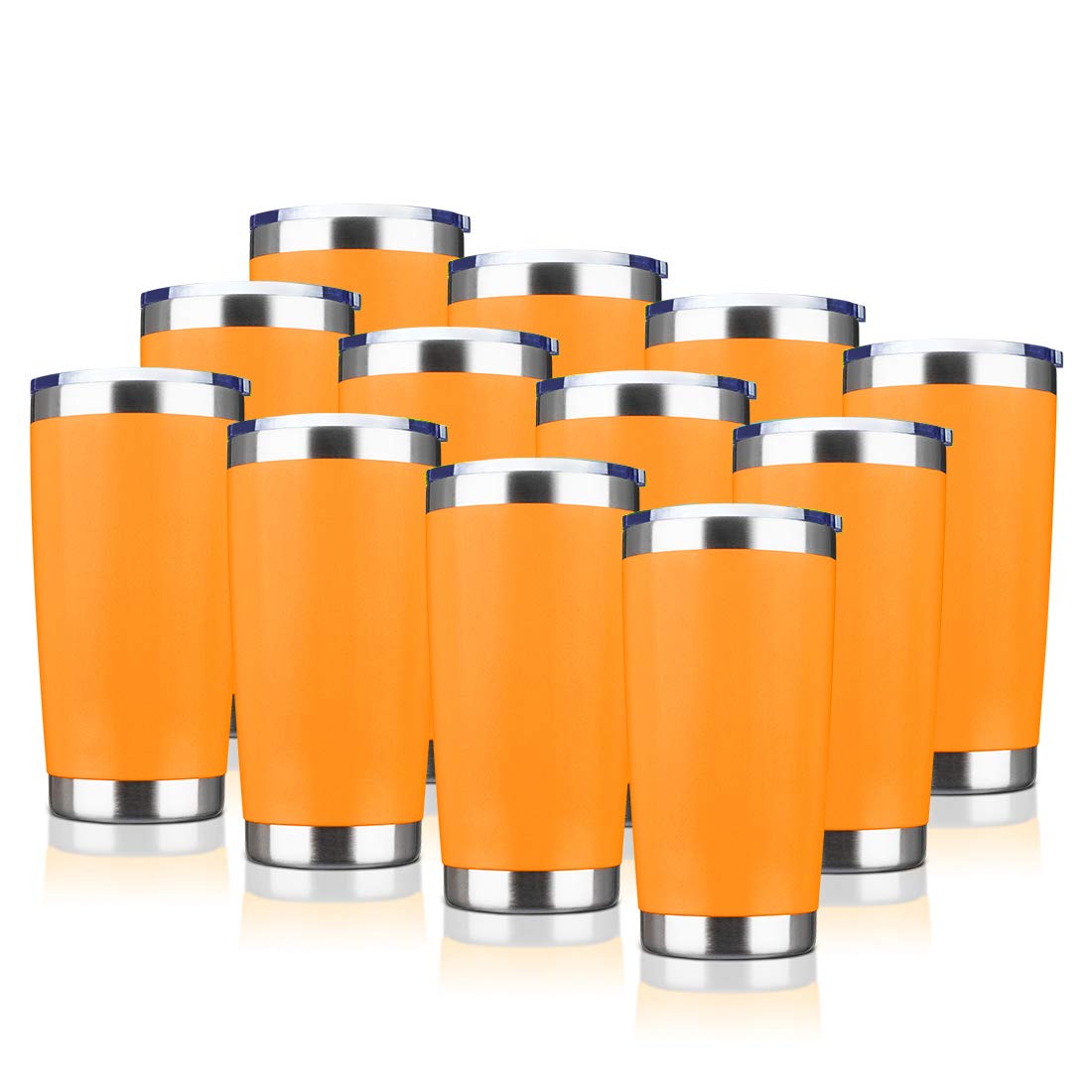 20oz Stainless Steel Vacuum Insulated Tumbler with Lid - Double Wall Travel Mug, Powder Coated Coffee Cup for Hot & Cold Drinks (12-Pack, Orange) - Perfect for Office, Gym, Camping & Outdoor Activities