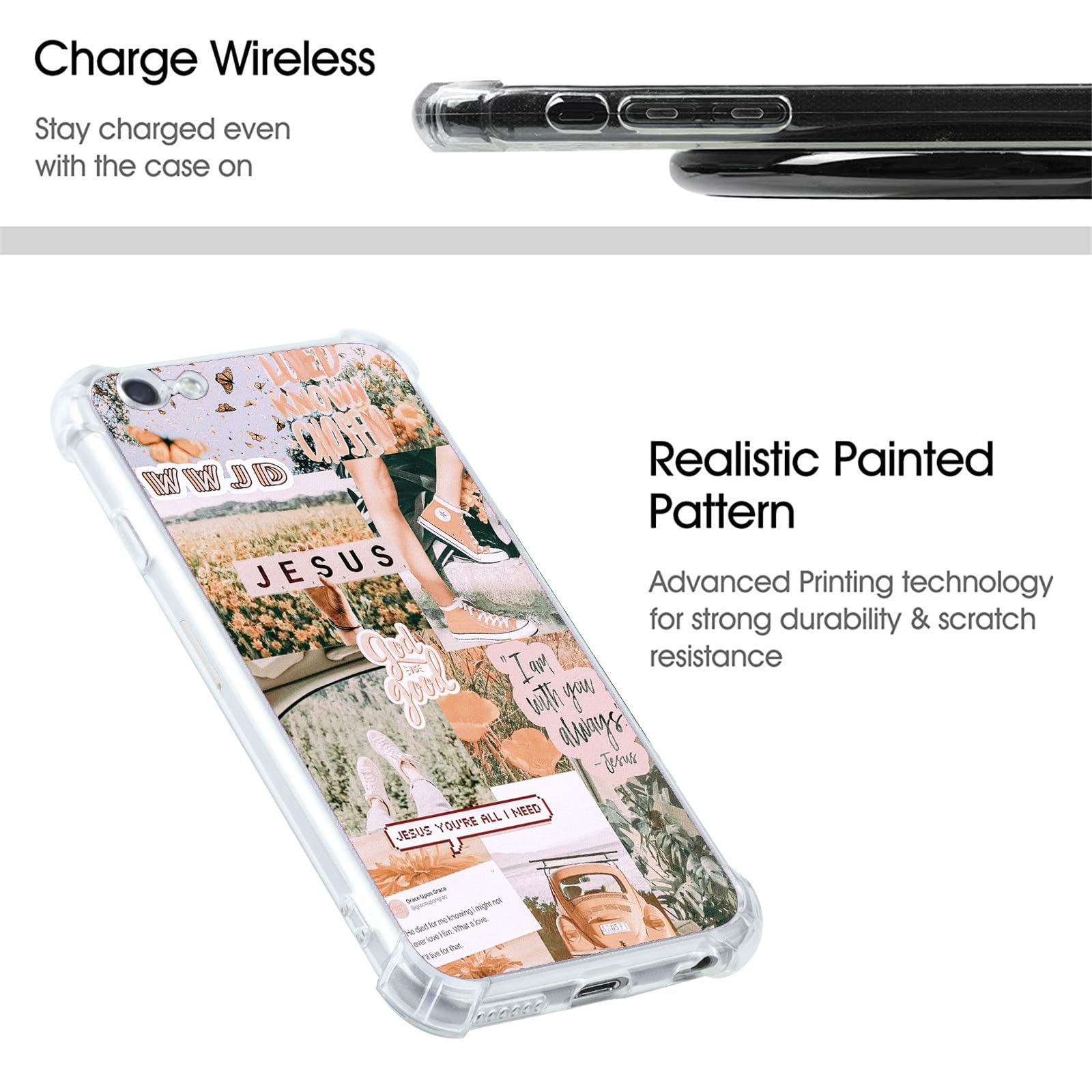 Christian Faith iPhone 7/8/SE2/SE3 Case - Inspirational Jesus Collage Design, Motivational Soft TPU Phone Cover for Women & Men - Perfect for Church, Bible Study & Daily Encouragement