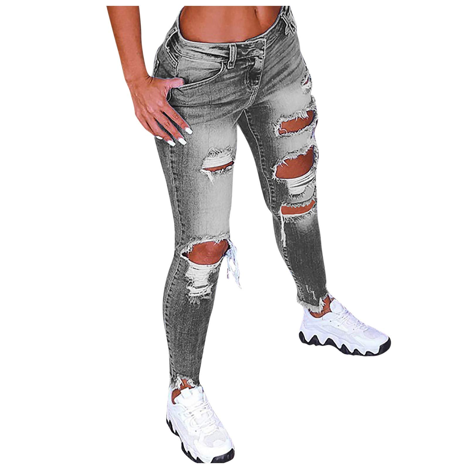 Women's Low Waist Flare Jeans with Holes - Trendy Ankle Pants for Casual Outfits
