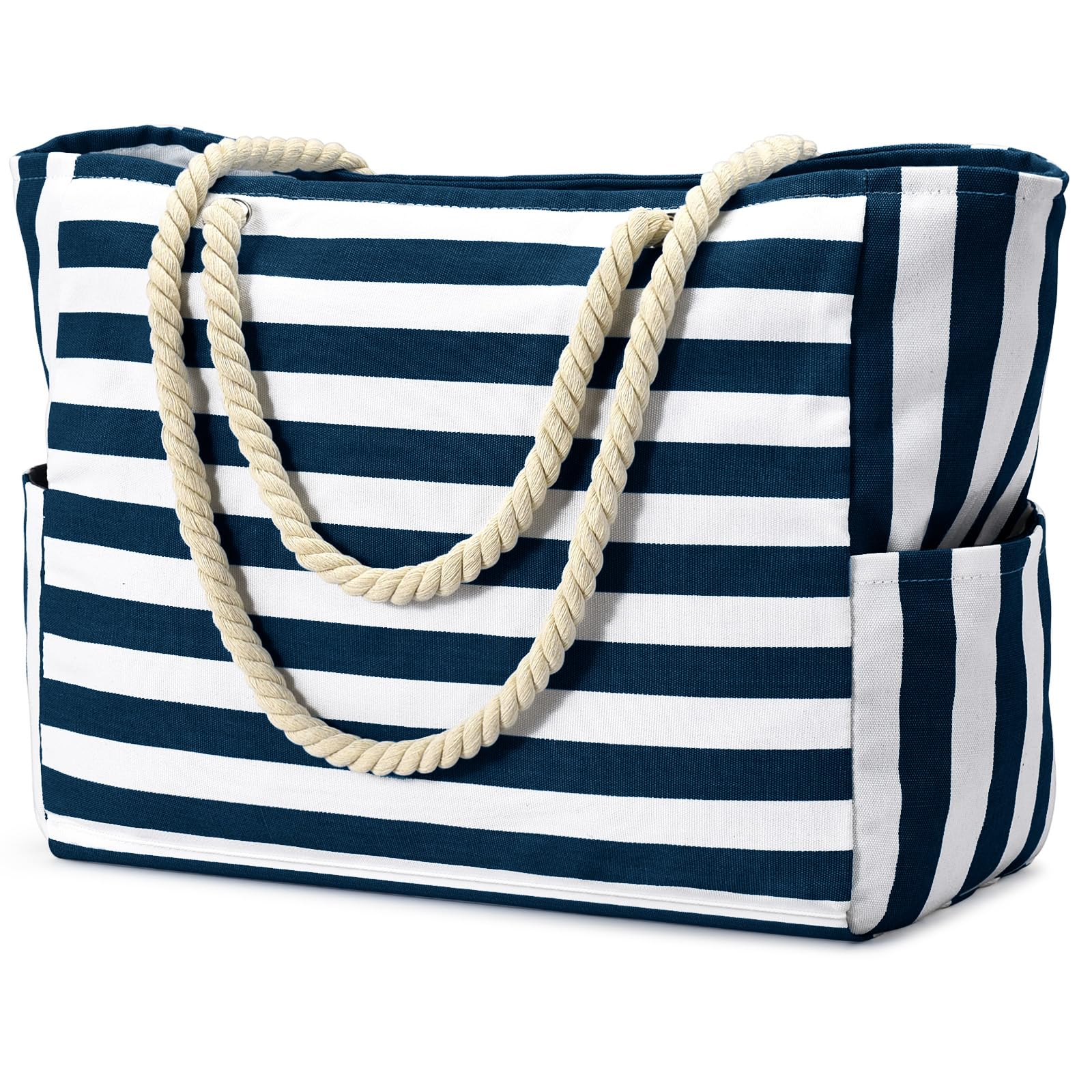 Becokan Large Waterproof Canvas Beach Tote Bag for Women - Durable Swim Pool Bag with Pockets, Perfect for Beach Travel, Vacation Essentials & Summer Outings