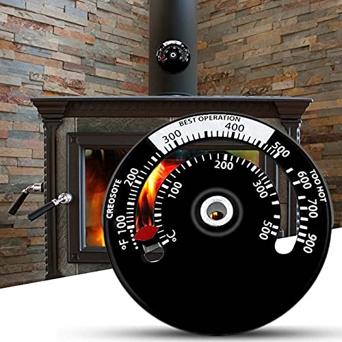 GYAM Magnetic Fireplace Stove Thermometer - Aluminum Alloy Oven Temperature Gauge for Wood Burner & Flue Pipe - Black (2.48