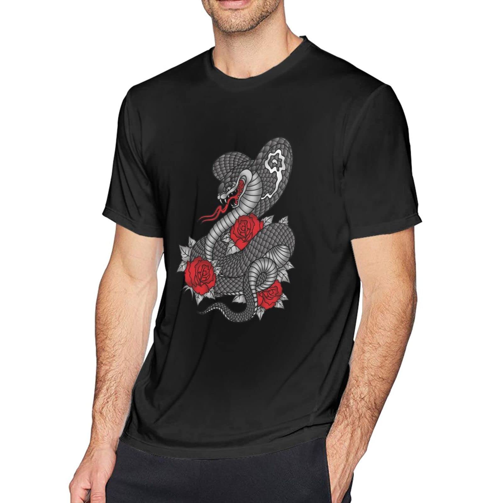 Custom 3D Printed Cobra Roses Tattoo Graphic T-Shirt for Men - Fashionable Short Sleeve O-Neck Tee - Perfect for Casual Wear, Street Style & Everyday Outfits