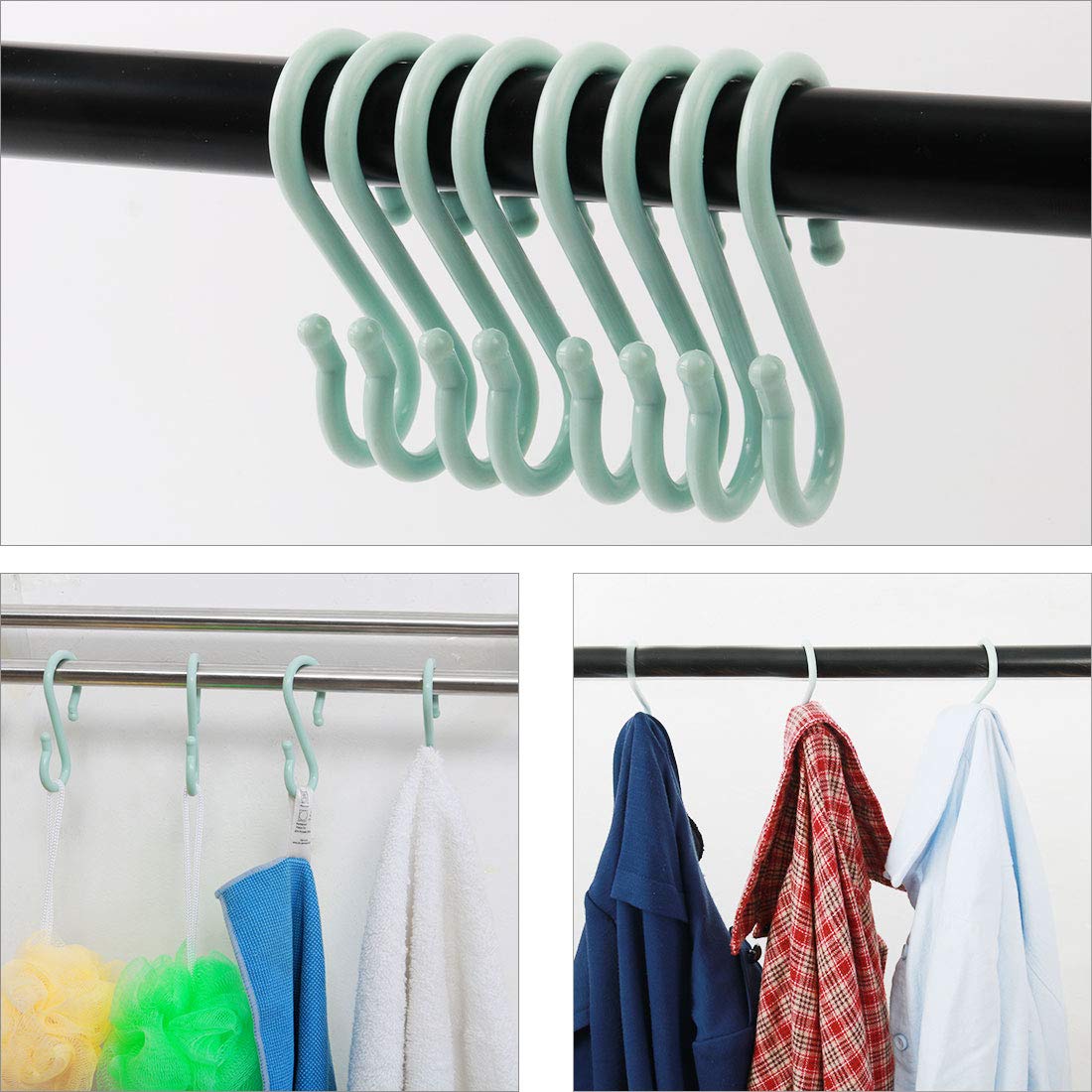 uxcell 4 Pack S-Shaped Plastic Hooks - Heavy Duty Hangers for Kitchen, Bathroom, Closet - Organize Pots, Pans, Cups, Utensils, Clothes & Towels - Light Blue - Perfect for Space Saving Storage & Home Organization