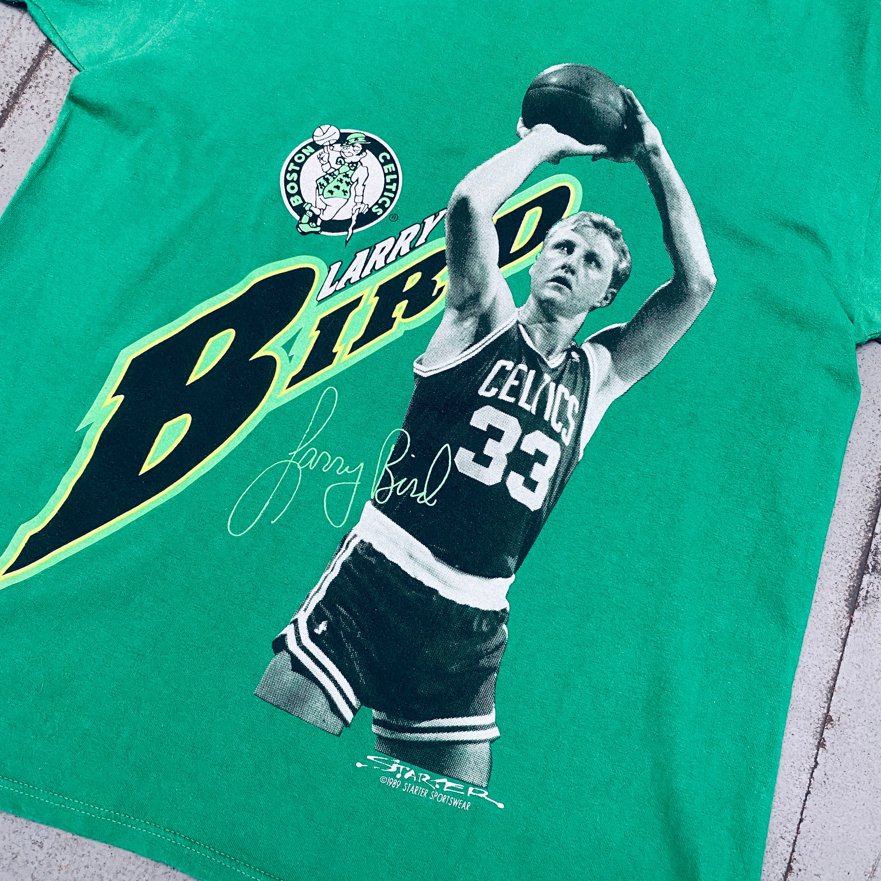 Vintage 1989 Larry Bird Boston Celtics Starter Tee - Authentic NBA Basketball Jersey T-Shirt (Medium/Large) - Perfect for Game Day, Sports Collectibles & Retro Fashion