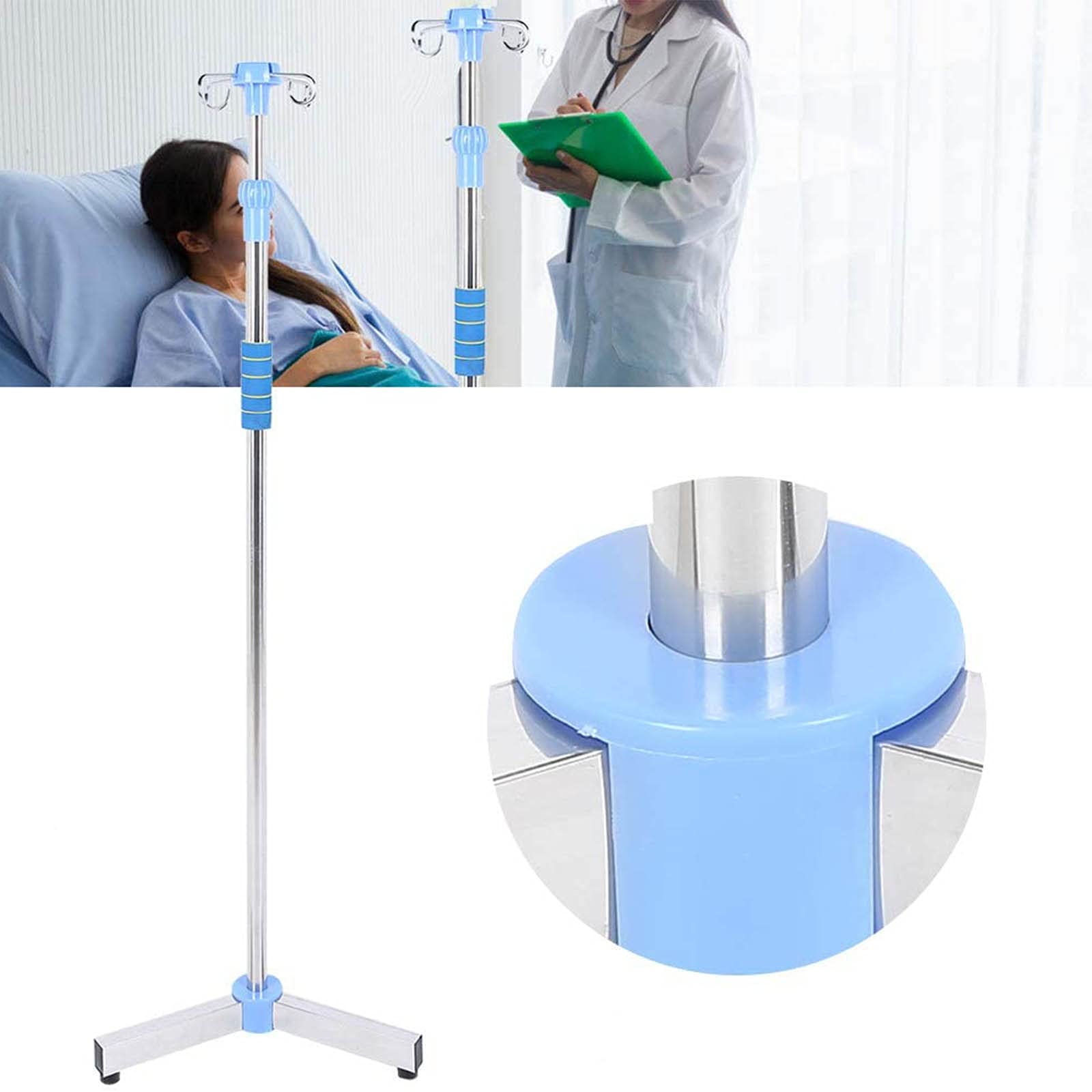 Portable Adjustable IV Stand with 4 Hooks - Stainless Steel Infusion Pole for IV Drip Bags - Perfect for Home Care, Hospital Use & Emergency Medical Scenarios
