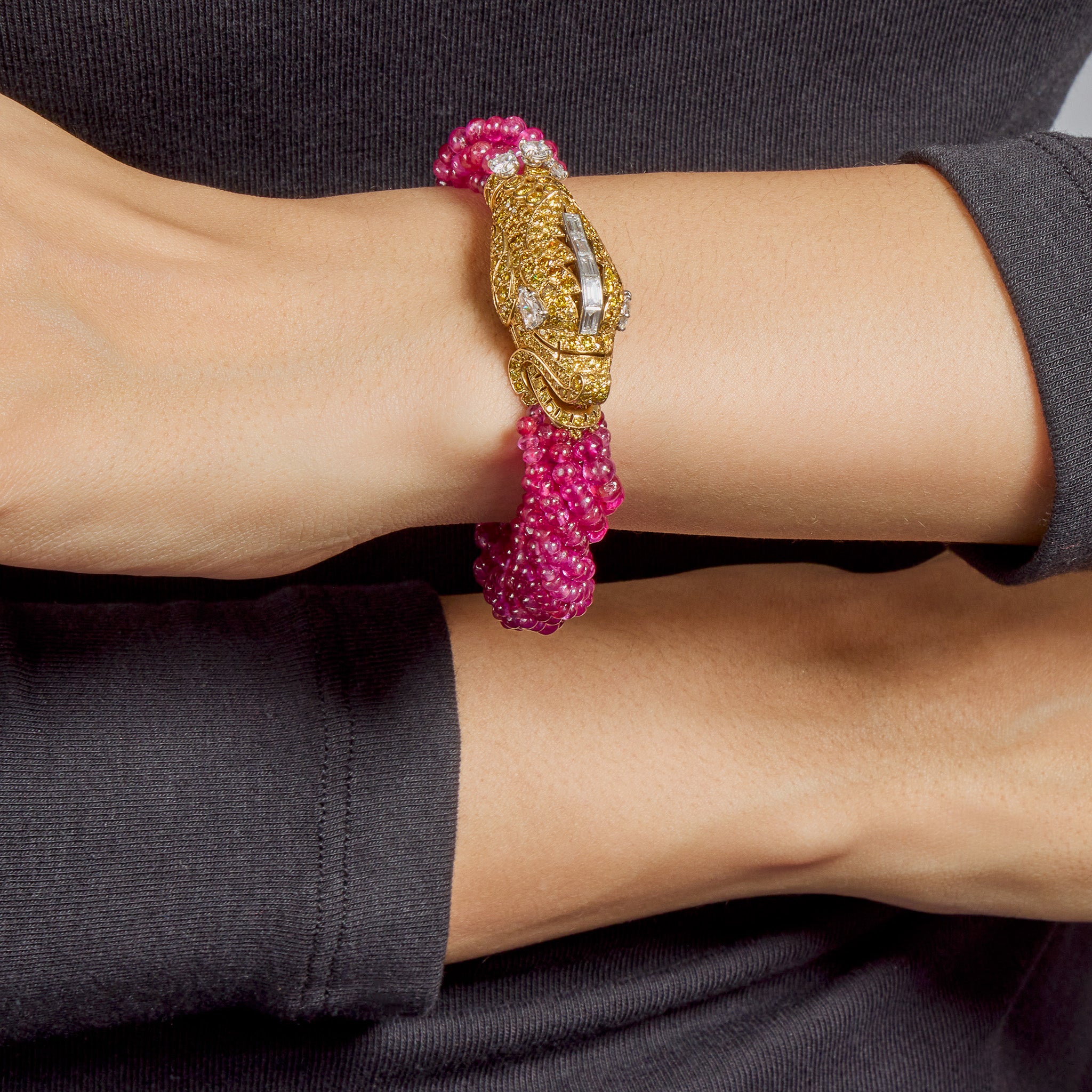 Cartier Paris Diamond & Ruby Chimera Head Bracelet - Luxury Jewelry for Women, Elegant Gift for Special Occasions