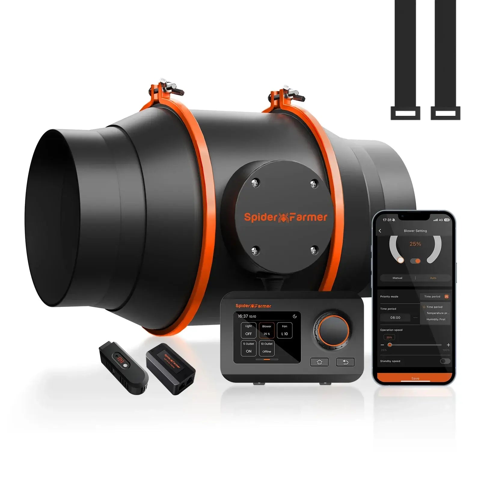 Spider Farmer 6 Inch Inline Duct Fan with Digital Temperature & Humidity Controller - Perfect for Grow Tents, Hydroponics & Indoor Ventilation Systems