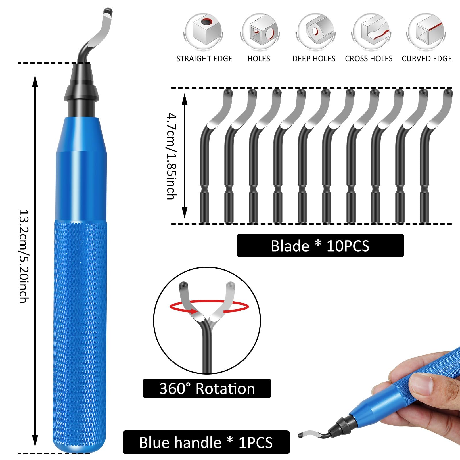 Professional Deburring Tool Kit with 10 Extra Blades & Handle - Alloy Burr Remover for Metal, Resin, PVC, Copper & Plastic - Perfect for 3D Printing, DIY Projects & Pipe Work