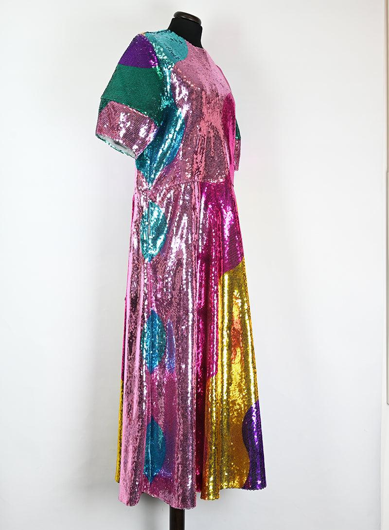 Mira Mikati Multicolor Sequin Long Dress Size 40 - Elegant Evening Gown for Parties, Weddings & Special Occasions