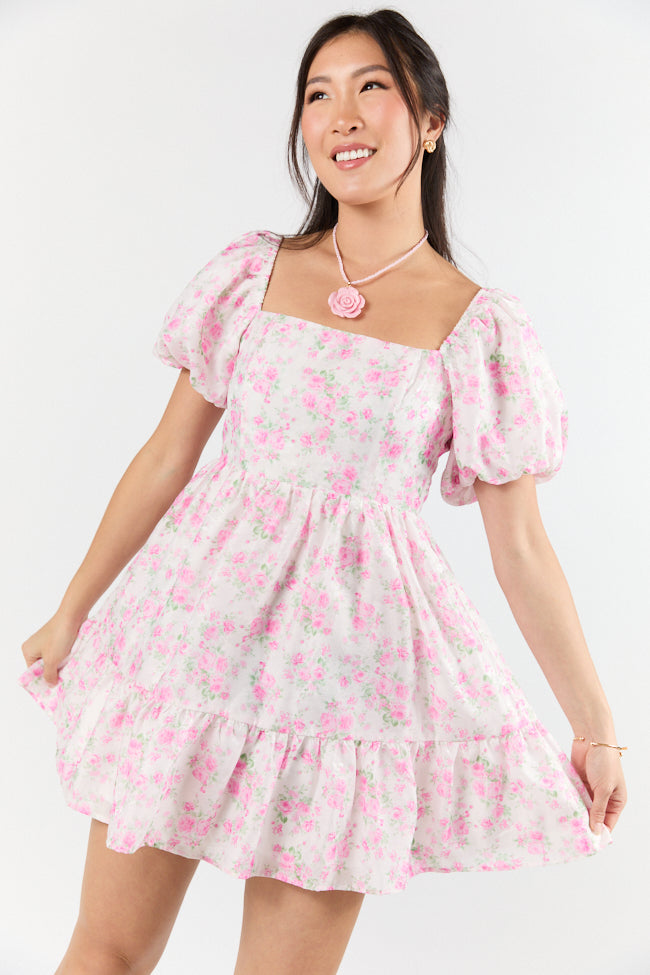 Vintage Floral Pink Mini Dress - Elegant Summer Party Dress for Women | Perfect for Weddings, Dates & Casual Outings