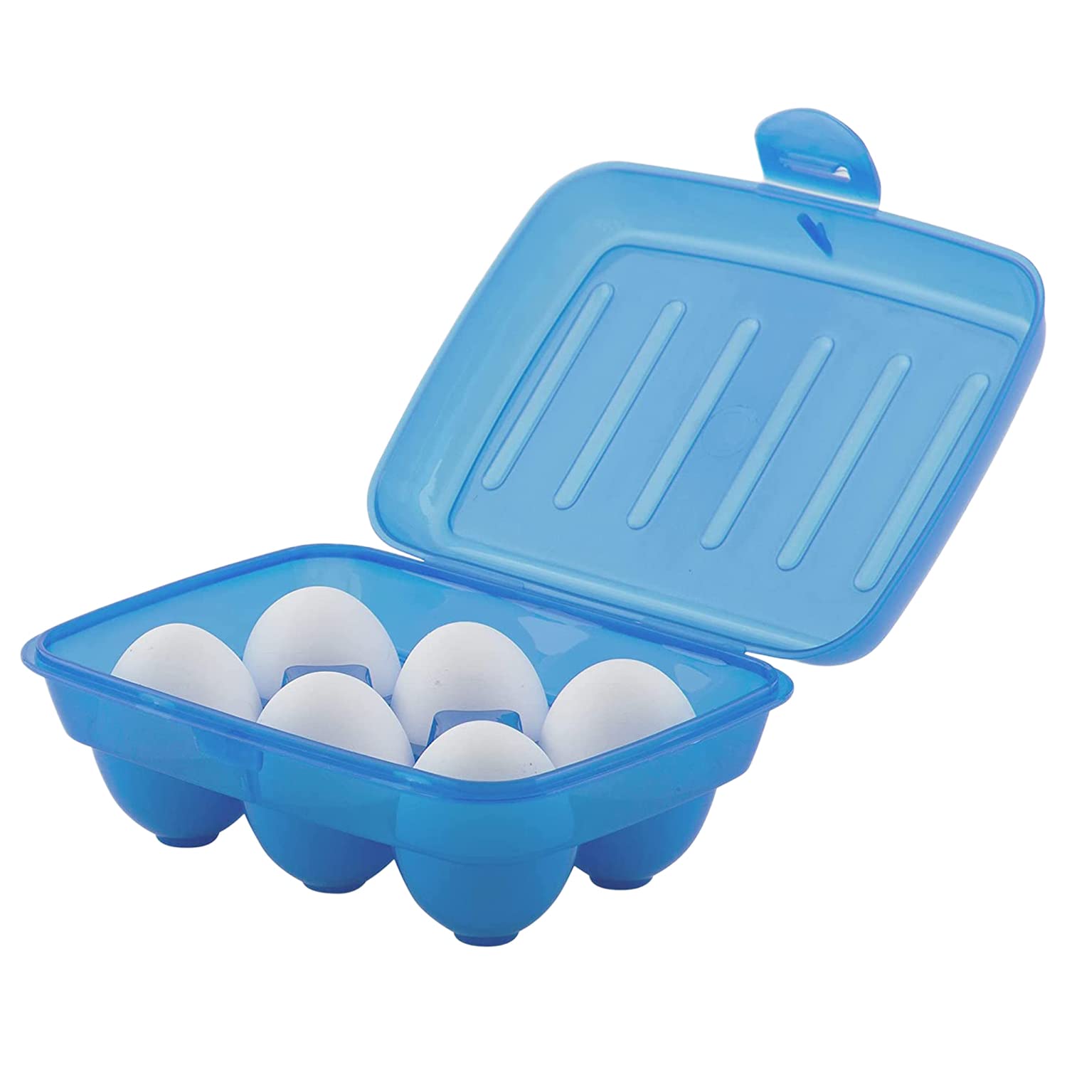 Portable Food-Grade Plastic Egg Holder - Storage Box for 6 Eggs (Blue) | Heart Home 46HH0395 | Perfect for Travel, Camping & Kitchen Organization