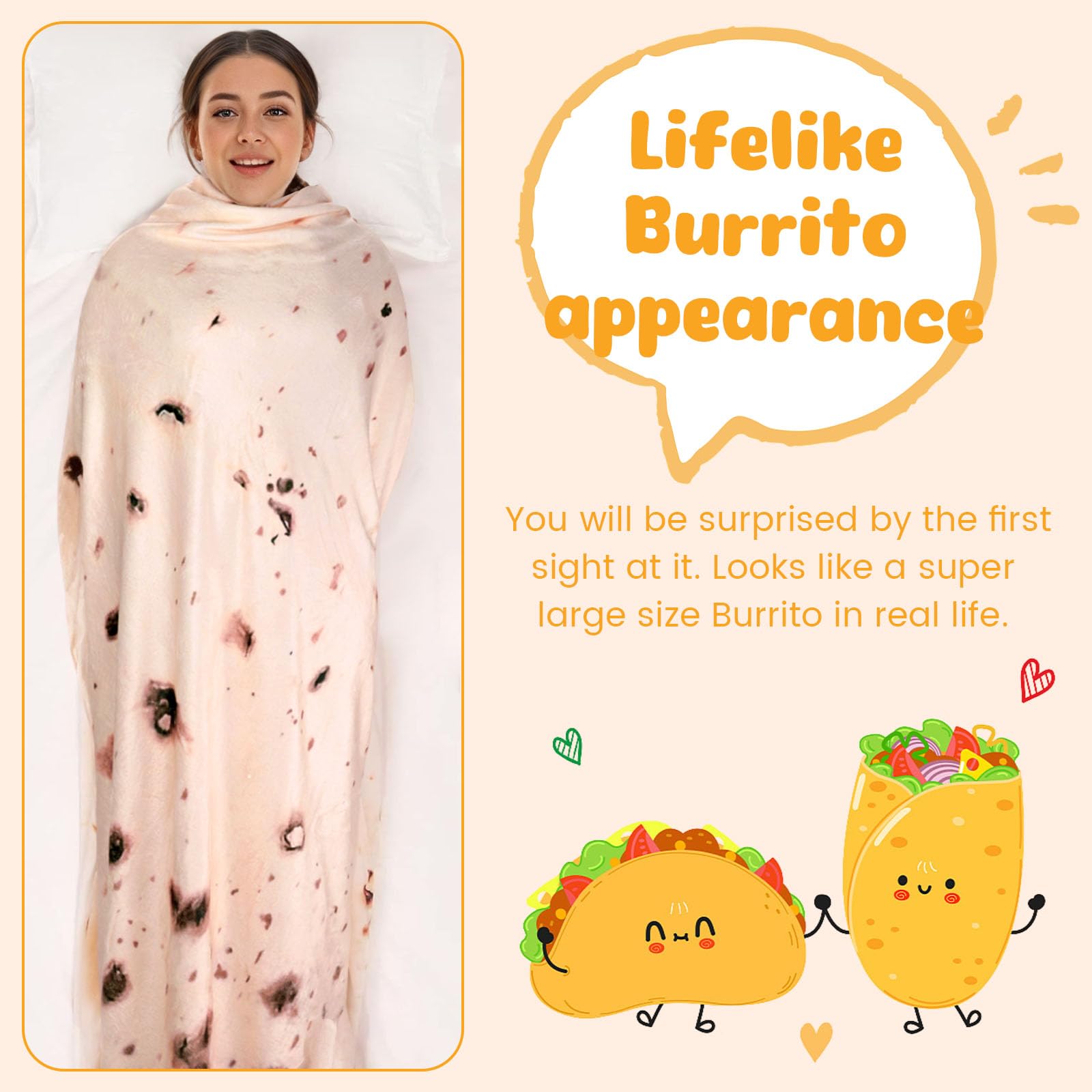 Burrito Blanket - Soft Plush Round Tortilla Throw Blanket for Adults & Kids - Realistic Food Blanket - Funny Taco Blanket for Couch, Bed or Travel (60 Inches) - Perfect for Movie Nights, Camping & Gifts