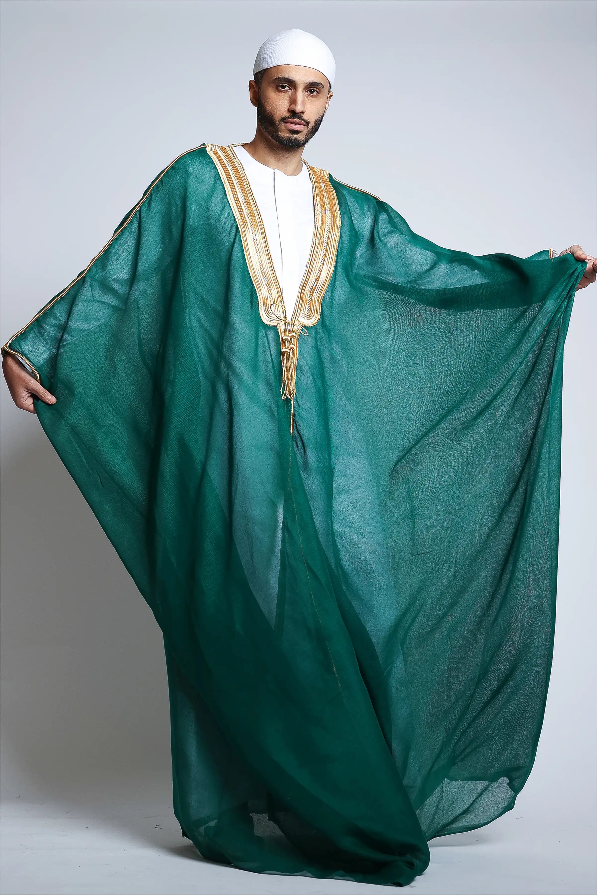 Premium Pine Green Arab Bisht - Traditional Middle Eastern Cloak for Men - Perfect for Weddings, Festivals & Special Occasions