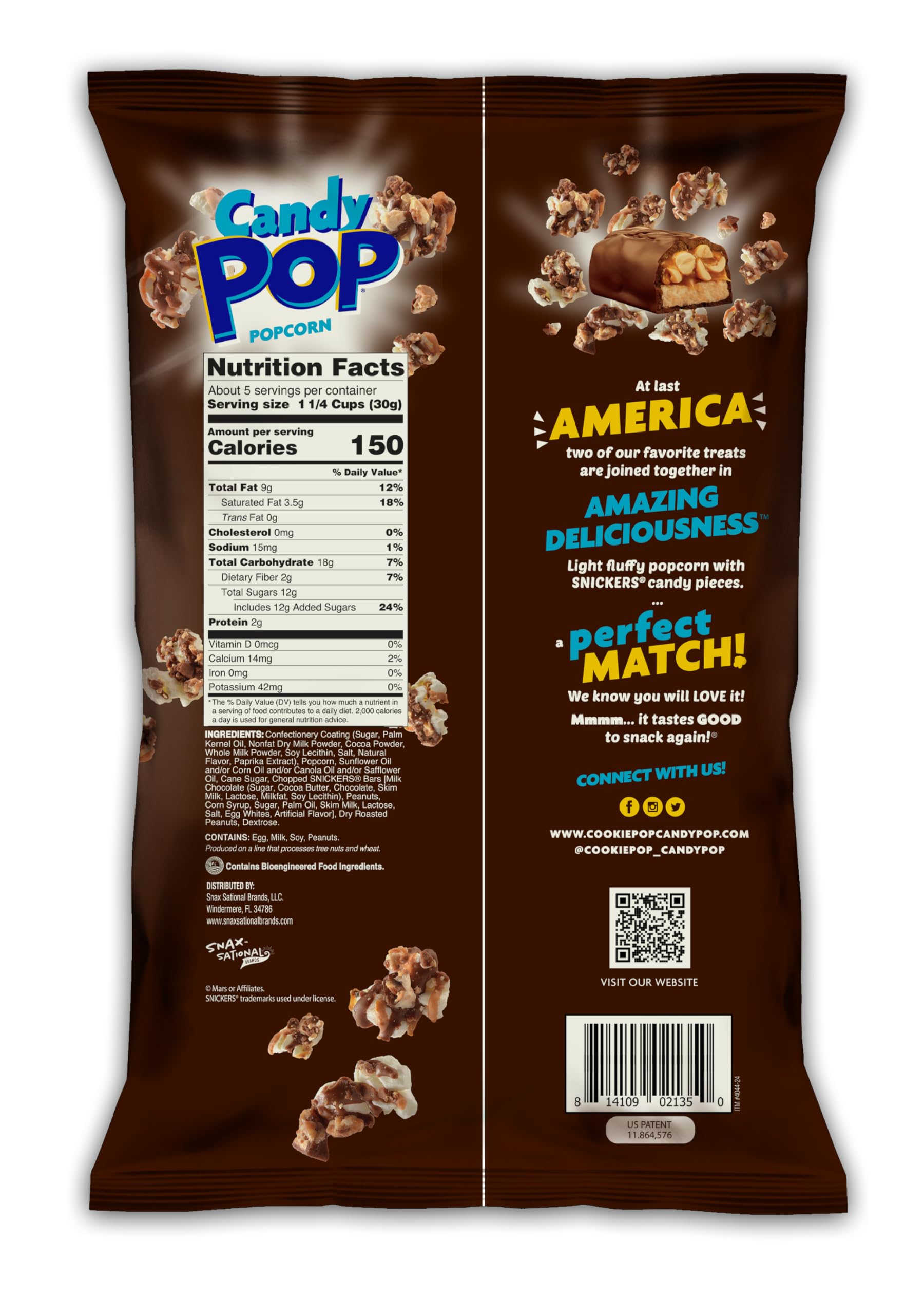 Delicious Snickers Flavored Popcorn - 2 Pack | Sweet & Salty Candy Popcorn Snack | Perfect for Movie Nights, Parties & Gifts