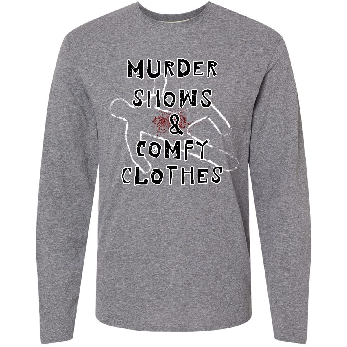Inktastic Murder Shows & Comfy Clothes Bloody Chalk Adult Long Sleeve T-Shirt | True Crime Enthusiast Gift, Halloween Costume, Horror Fan Apparel