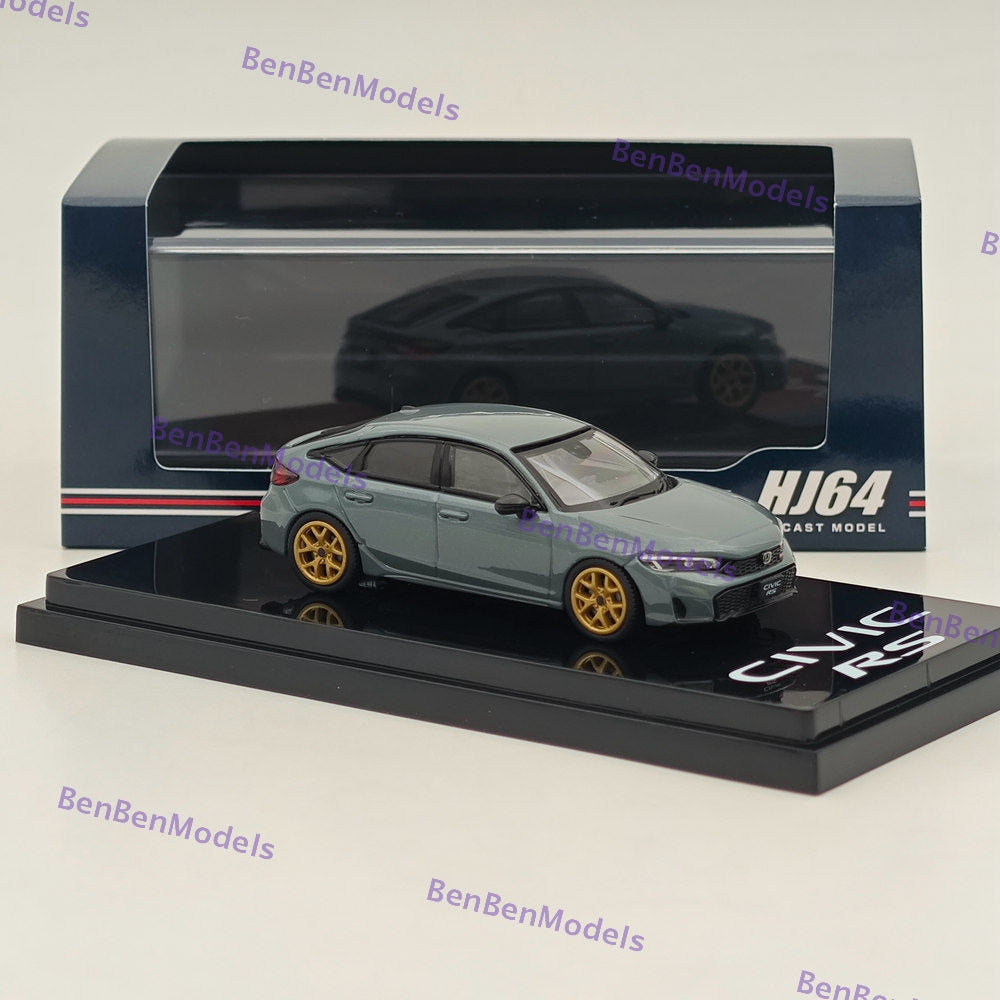 1/64 Scale Honda Civic RS Customized Version Sonic Gray Pearl Diecast Model Car - HJ642046BGY - Collectible Hobby Japan - Perfect for Display, Racing Enthusiasts, and Car Model Collections