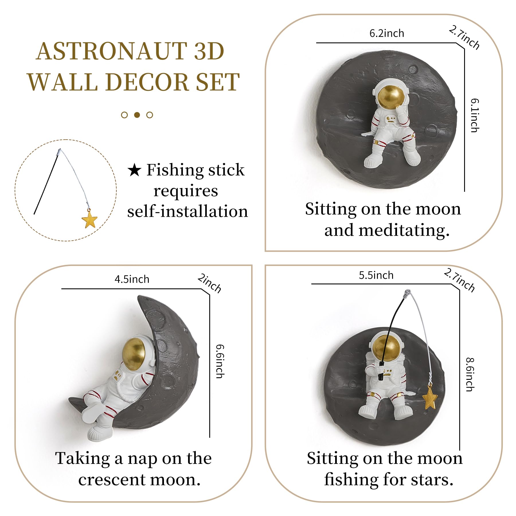 3D Astronaut Wall Sculpture Decor Set - Modern Space Theme Home Decor for Living Room, Bedroom & Kids Room | Unique 3D Wall Art for Sofa Background & Outer Space Themed Nursery Decor