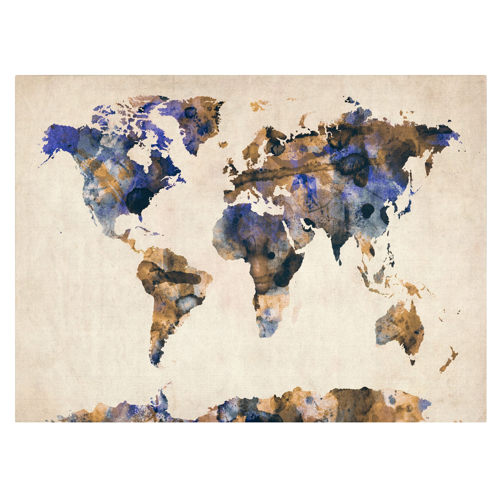 Michael Tompsett Watercolor Map 3 Canvas Art Print - 30x47 Inch Wall Decor for Living Room, Office & Home - Modern Abstract World Map Painting for Interior Design