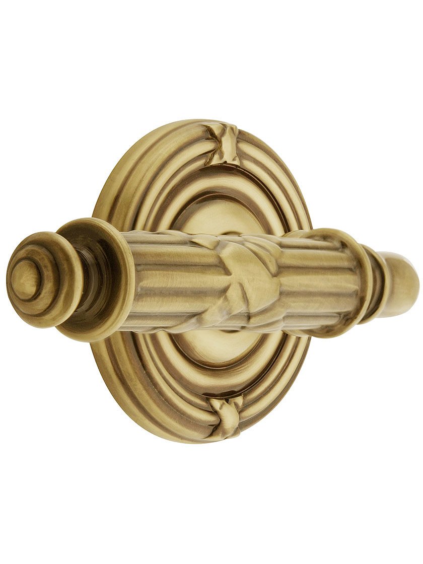 Emtek Ribbon and Reed Door Set with Matching Lever Handles - Right Hand Passage in Antique Brass | Premium Interior Door Hardware for Home & Office