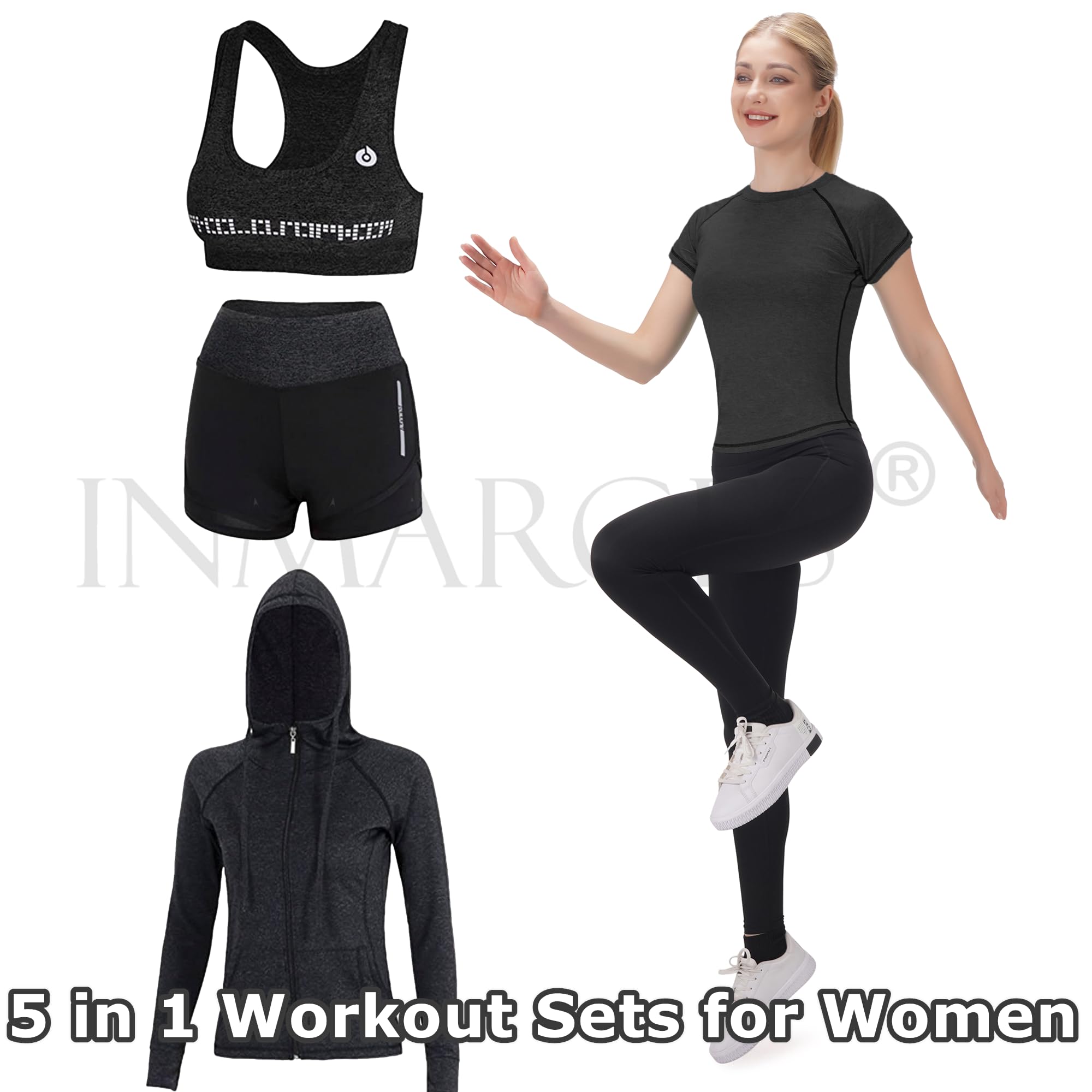 Inmarces Women's 5-Piece Workout Sets - Yoga Outfits & Activewear Tracksuit for Gym, Running & Fitness | Comfortable Exercise Clothes for Yoga, Pilates & Home Workouts