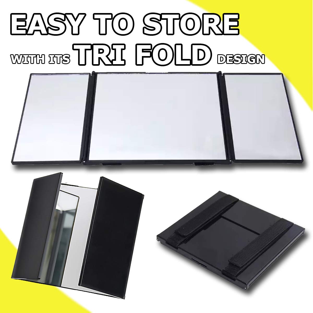 VaygWay Tri-Fold Car Visor Mirror - Universal Clip-On Vanity Mirror for Cars, Trucks & SUVs - Travel Makeup Cosmetic Mirror with Wide View - Perfect for On-the-Go Touchups and Rear Visibility