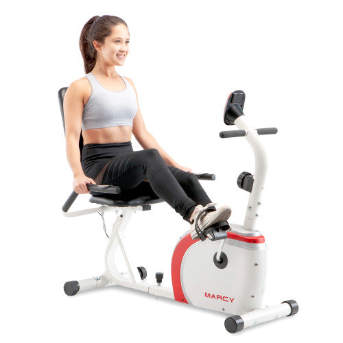 Marcy NS-908R Recumbent Exercise Bike with Pulse Monitor - Comfortable Seated Workout for Home Gym, Seniors & Physical Therapy