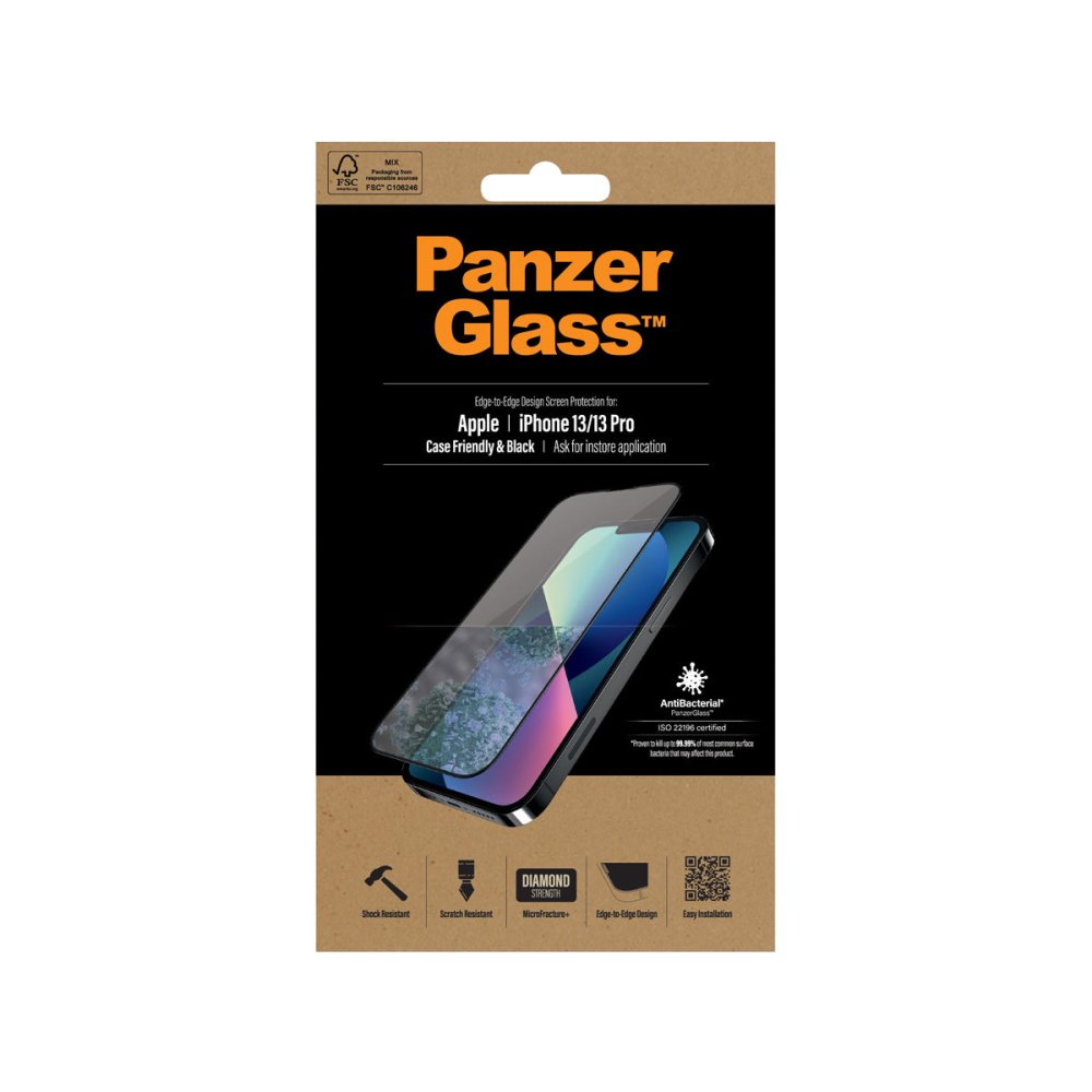 PanzerGlass Case-Friendly Black Screen Protector for iPhone 13 & iPhone 13 Pro - Ultra Clear HD Protection - Perfect for Everyday Use, Work & Travel