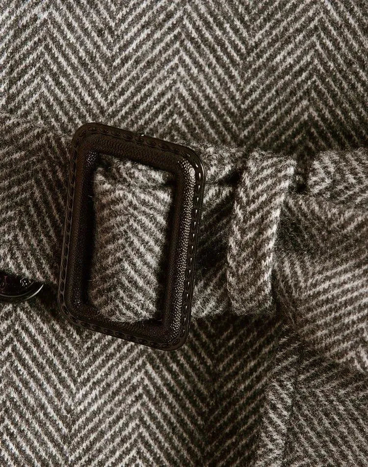 Men's Herringbone Winter Coat - Double Breasted Casual Jacket for Outdoor Activities & Daily Wear | Warm Wool Blend Overcoat for Fall and Winter Seasons