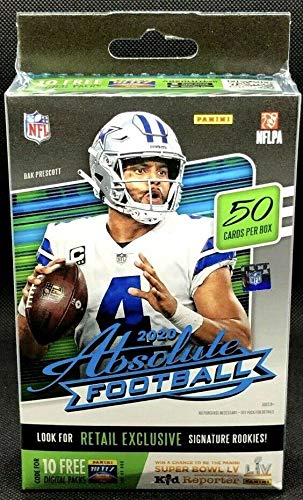 2020 Panini Absolute NFL Football HANGER Box - 50 Trading Cards per Box | Collectible Sports Cards for NFL Fans & Trading Card Enthusiasts - Perfect for Collecting, Trading, and Displaying