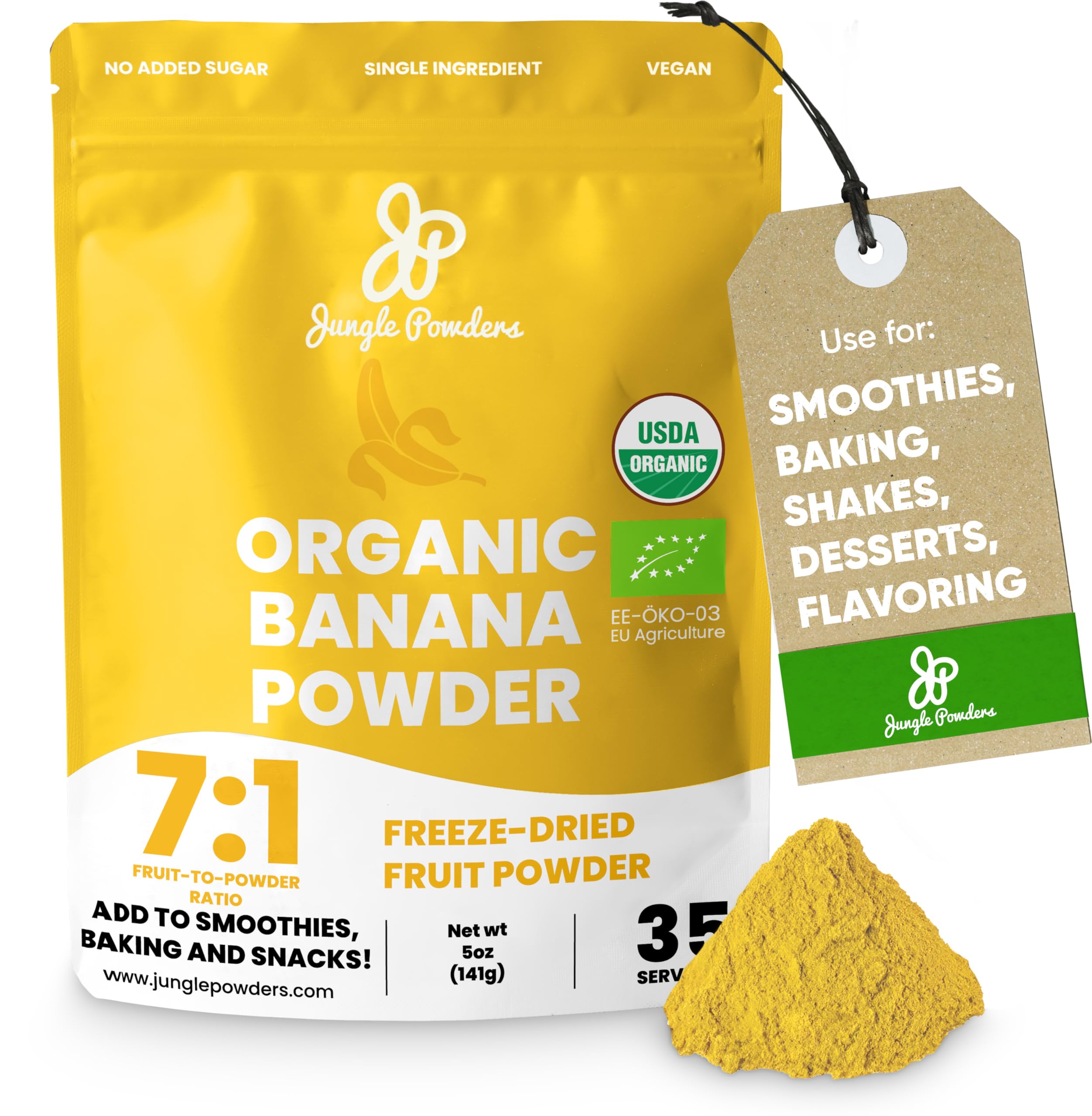 Organic Banana Powder for Smoothies & Baking - Freeze Dried Banana Extract, 5 Ounce Bag - Perfect for Smoothies, Baking, Juices & Healthy Snacks