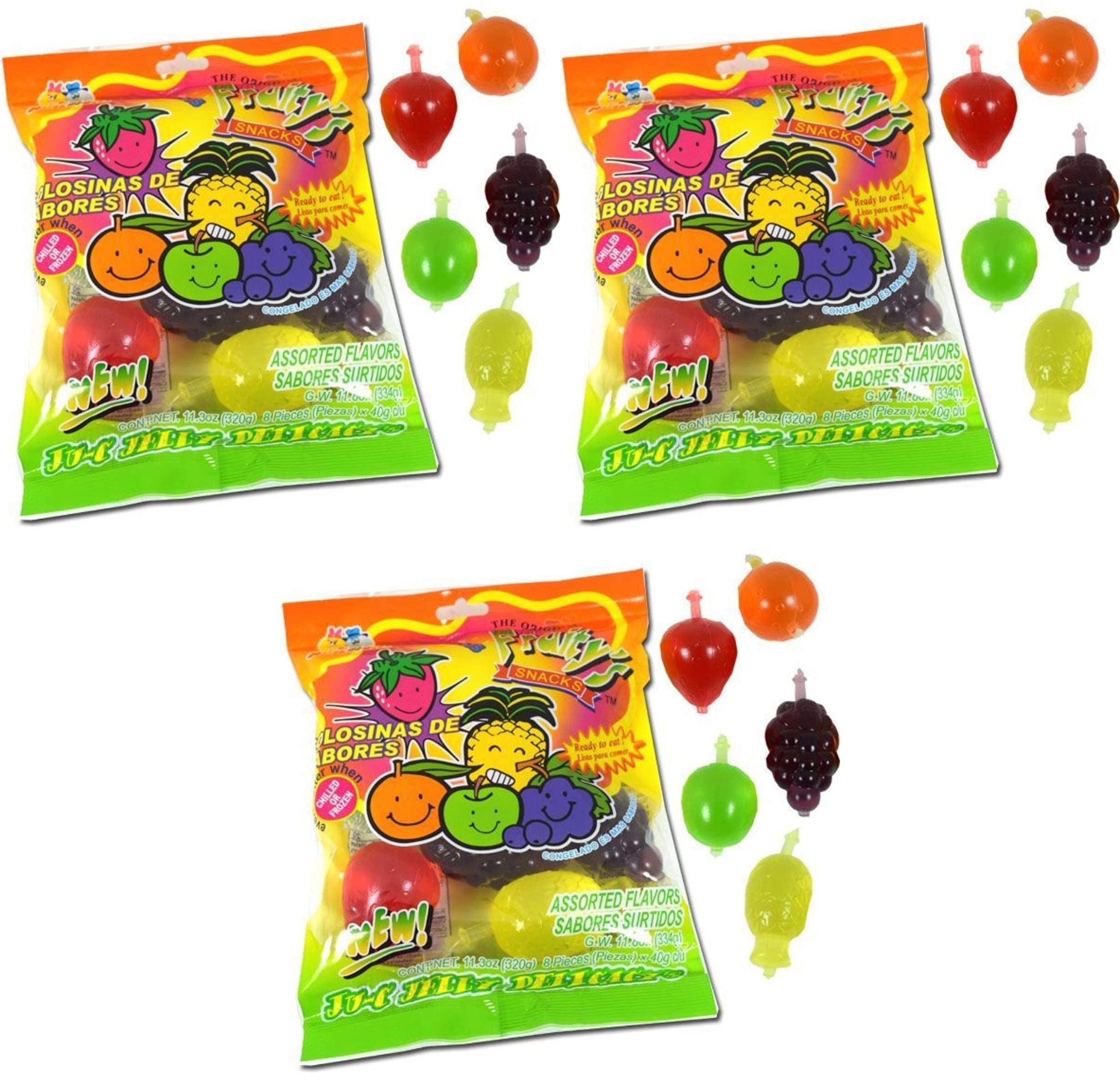Juicy Jelly Fruit Snacks by Din Don Fruity - 3 Flavor Variety Pack (4 Packs) | Healthy Kids Snacks for Lunch Box, School, Parties & On-the-Go