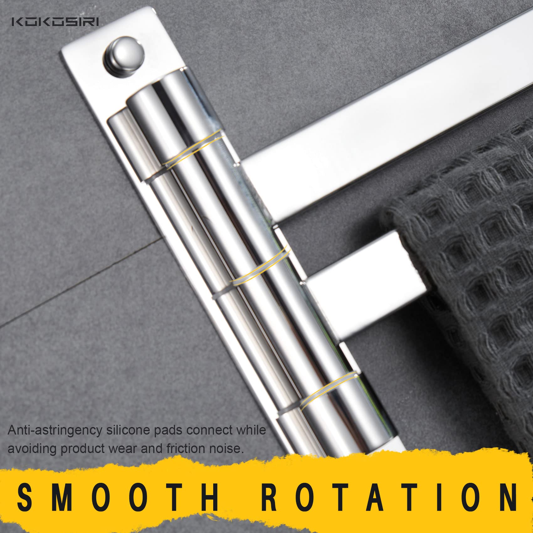 KOKOSIRI 2-Arm Swivel Towel Bar - Swing Out Hand Towel Holder for Bathroom, Kitchen & Toilet - Wall Mounted Chrome Stainless Steel (B5007CH-A2) - Perfect for Small Spaces & Convenient Access to Towels