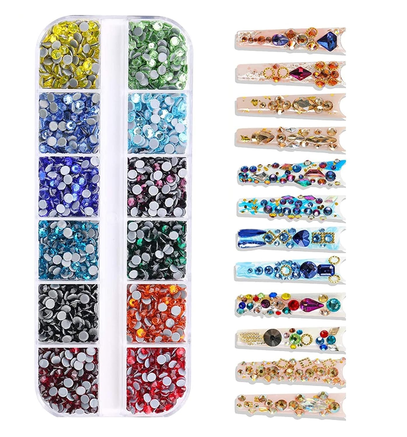 Angelie 5-Piece Nail Dotting Pen Set with 12-Grid Rhinestone Wheel - Professional Nail Art Tools for DIY Manicure, Salon & Home Use