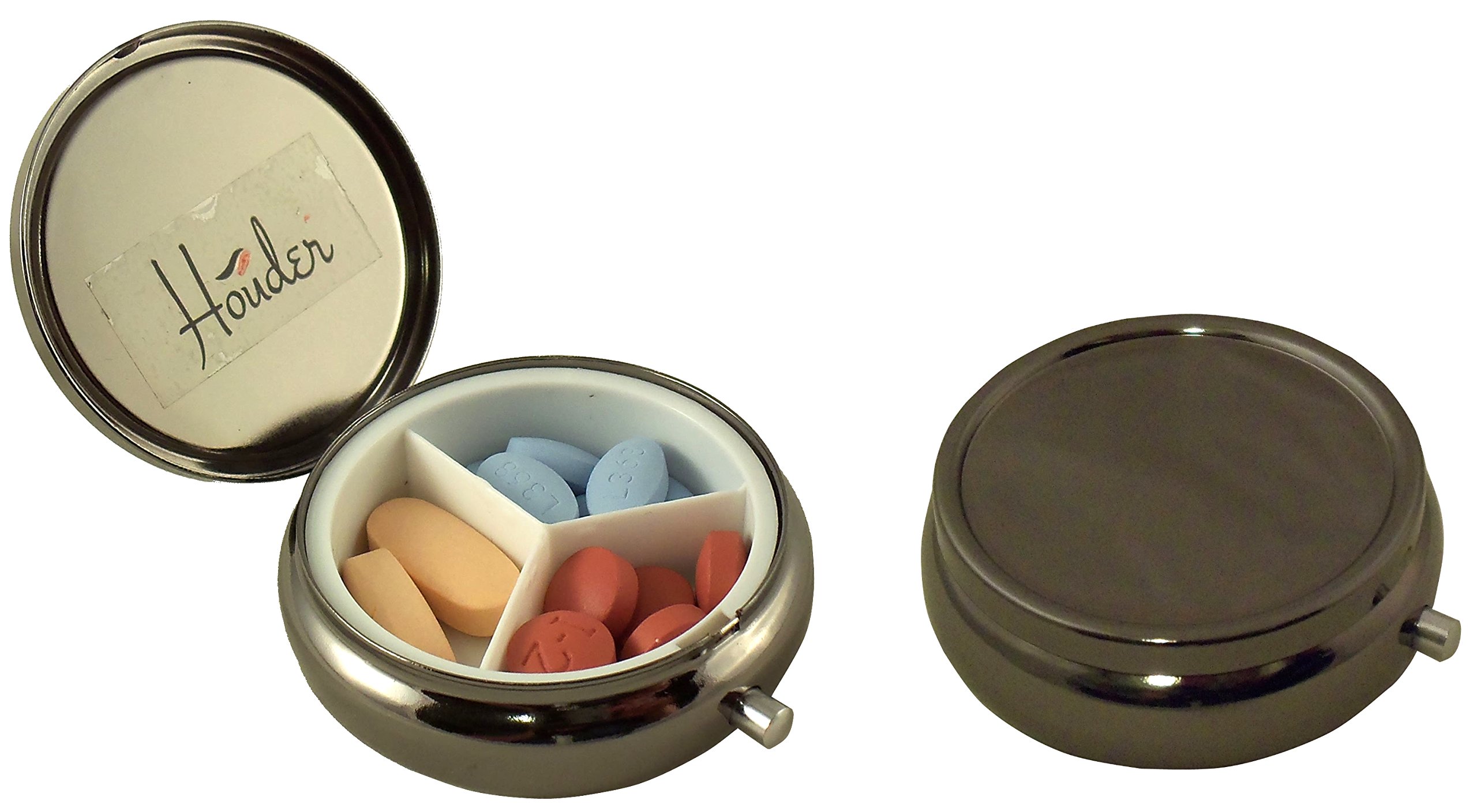 Elegant Gray Metal Pill Organizer with Gift Box - Stylish Round Pill Case for Daily Medication Storage - Perfect for Travel, Home & Office Use