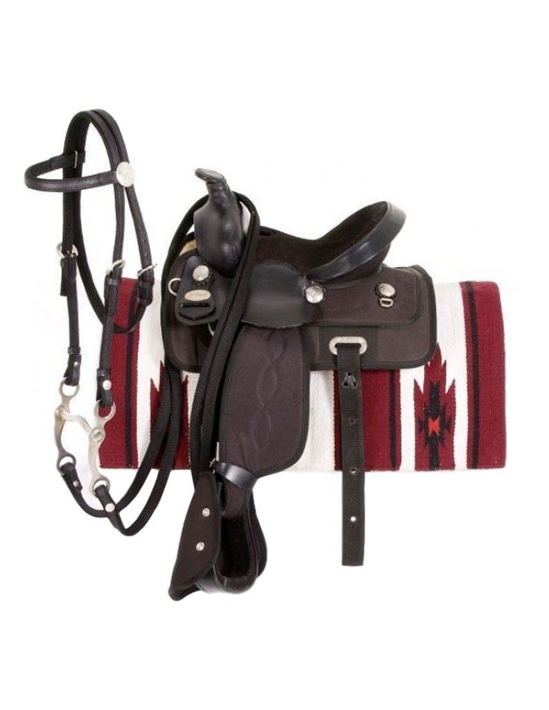 Premium King Basic Synthetic Trail Saddle Package - Lightweight & Durable All-Weather Riding Saddle for Western Trail Riding, Horseback Adventures & Equestrian Training
