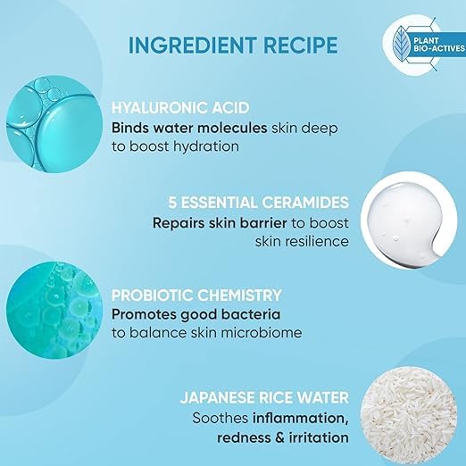 Ceramides Moisturizing Cream with Hyaluronic Acid & Probiotics | Hydrating Face Cream for Dry & Sensitive Skin | Barrier Repair Treatment with Rice Water Extract | Unisex Skincare for Men & Women | 100g | Perfect for Night Routine & Post-Workout Hydration