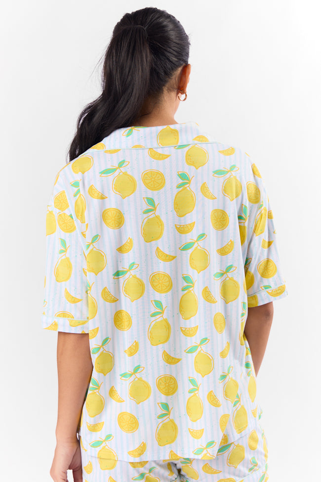 Under the Stars Lemon Print Short Sleeve Pajama Top for Women - Soft Sleepwear for Summer Nights & Cozy Lounging at Home