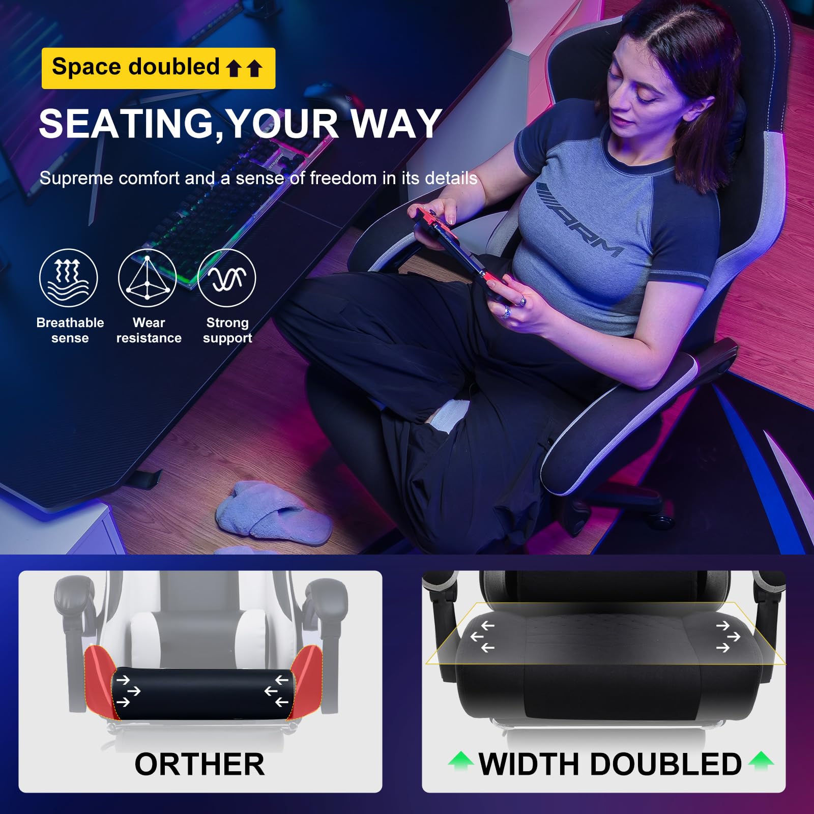 GTPLAYER Ergonomic Gaming Chair with Pocket Spring Cushion & Adjustable Footrest - High Back Office Computer Chair with Lumbar Support & Linkage Armrests for Home, Office, and Gaming Setup