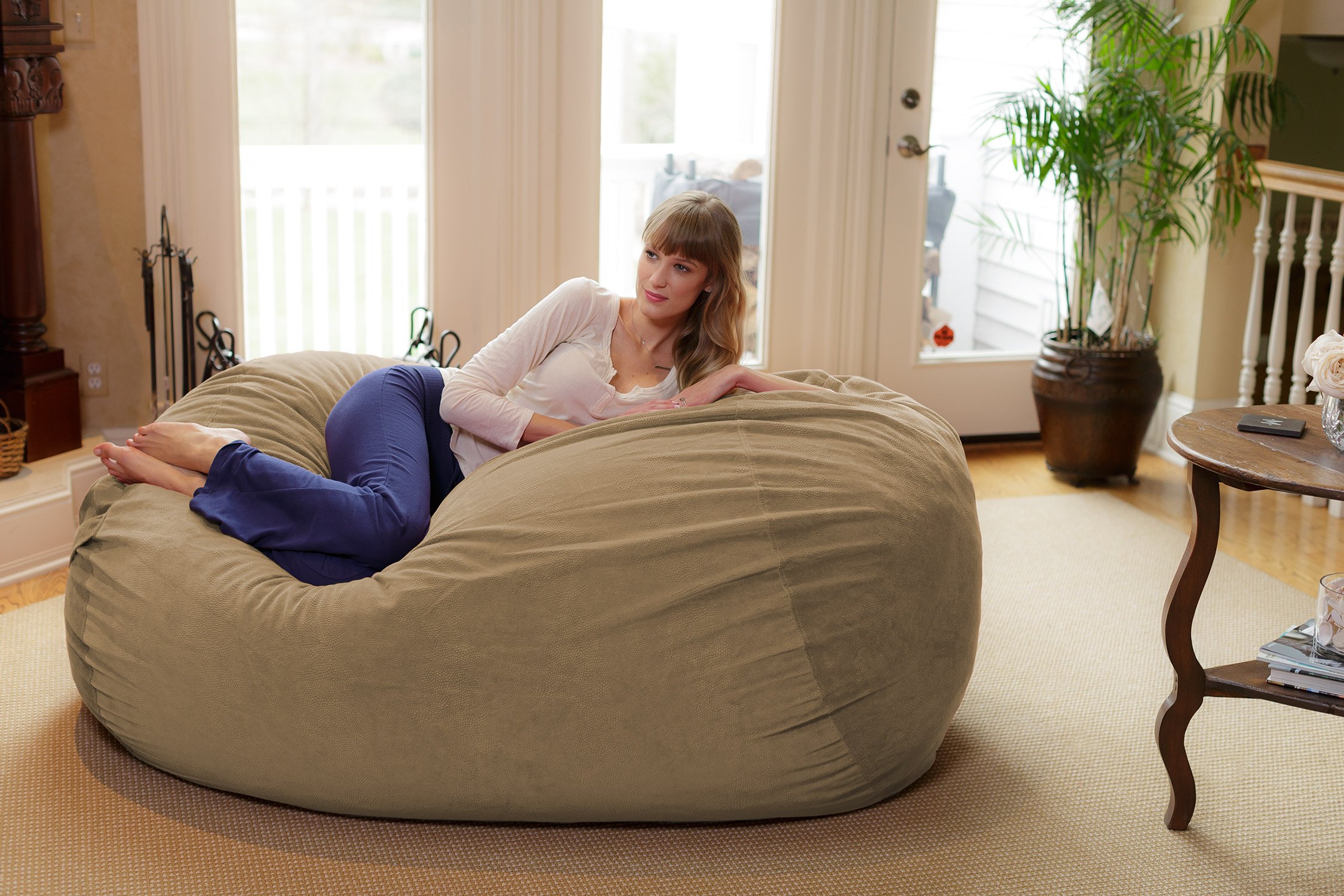 Chill Sack 6' Memory Foam Bean Bag Chair - Large Lounger with Soft Microfiber Cover (Tan Pebble) for Living Room, Game Room & Dorm Comfort