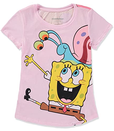 Nickelodeon Girls' Spongebob Squarepants & Friends Graphic Short Sleeve T-Shirt with Curved Hem - Cute Cartoon Tee for Kids, Playdates & Birthday Parties